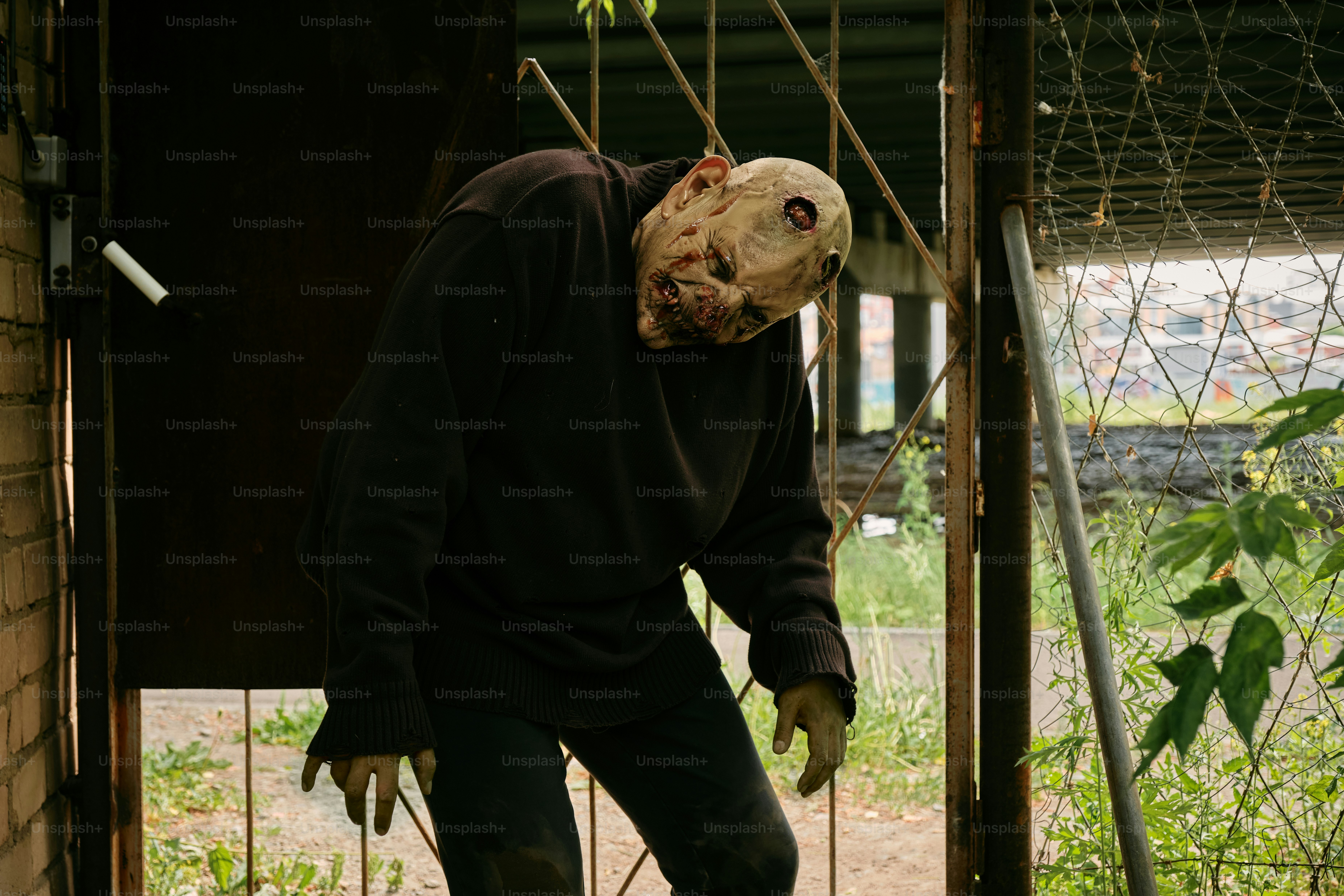 Zombie in abandoned post-apocalypse place