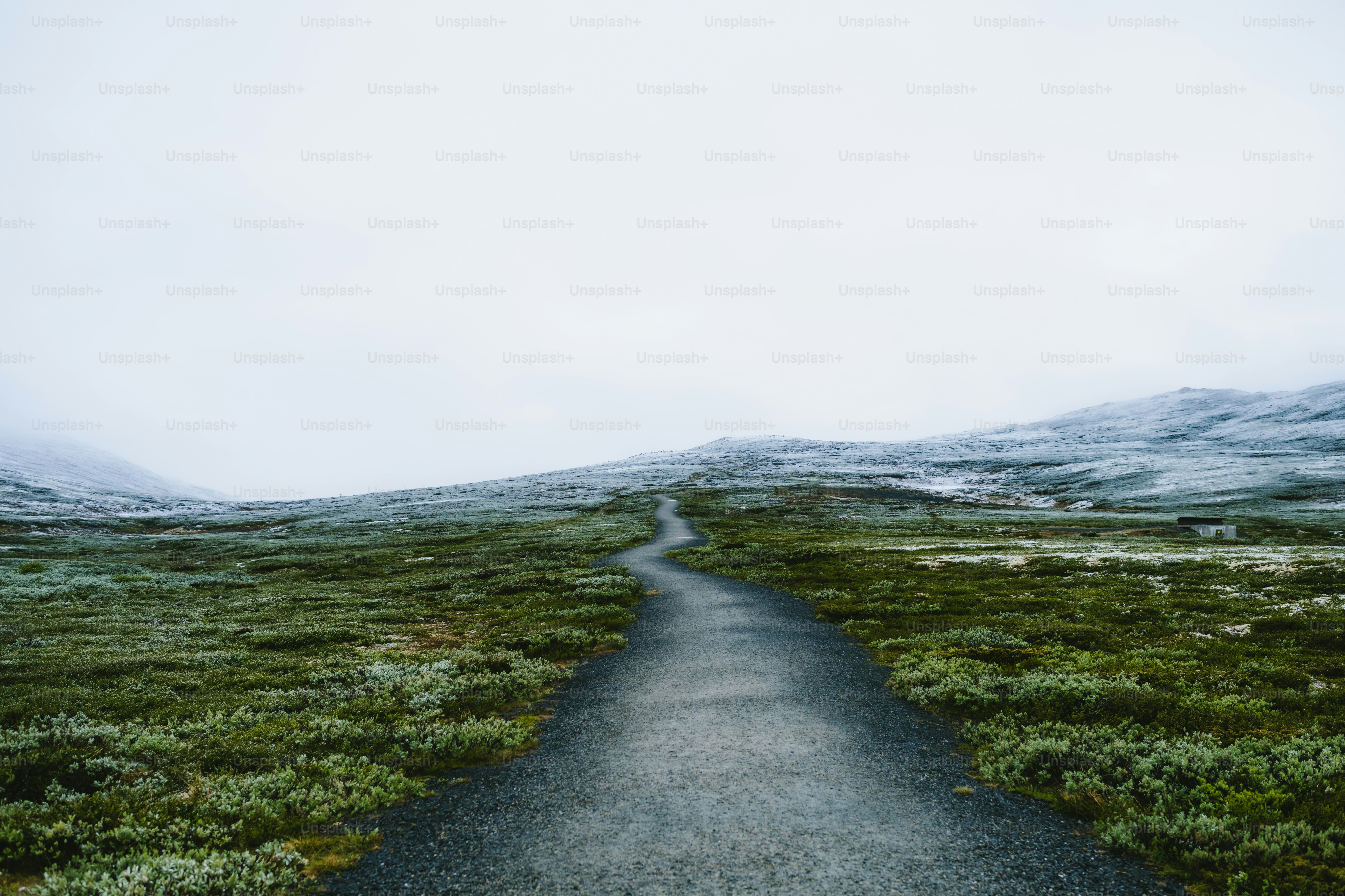 A long narrow road in the middle of a field