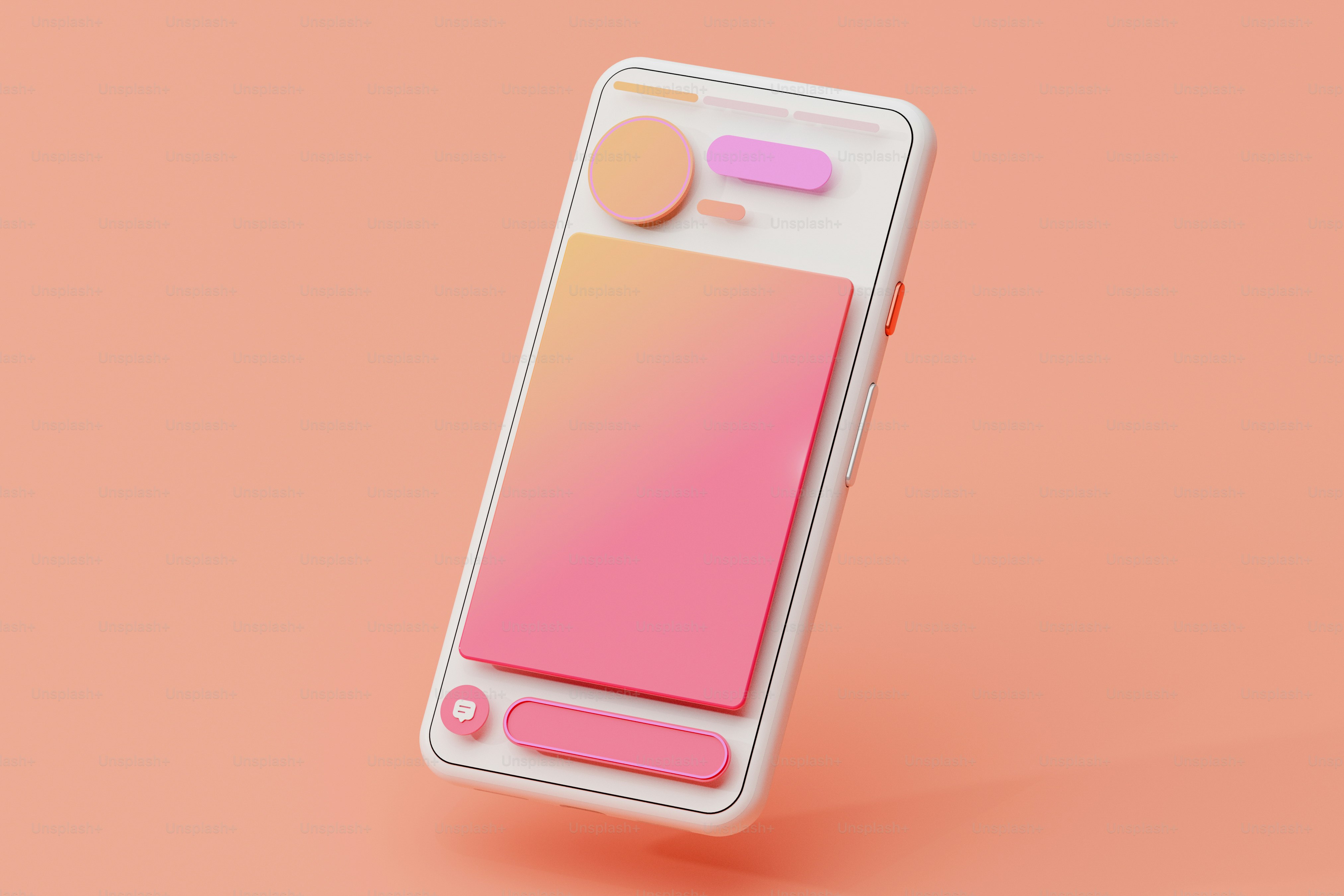 Un teléfono celular rosa y blanco sobre un fondo rosa