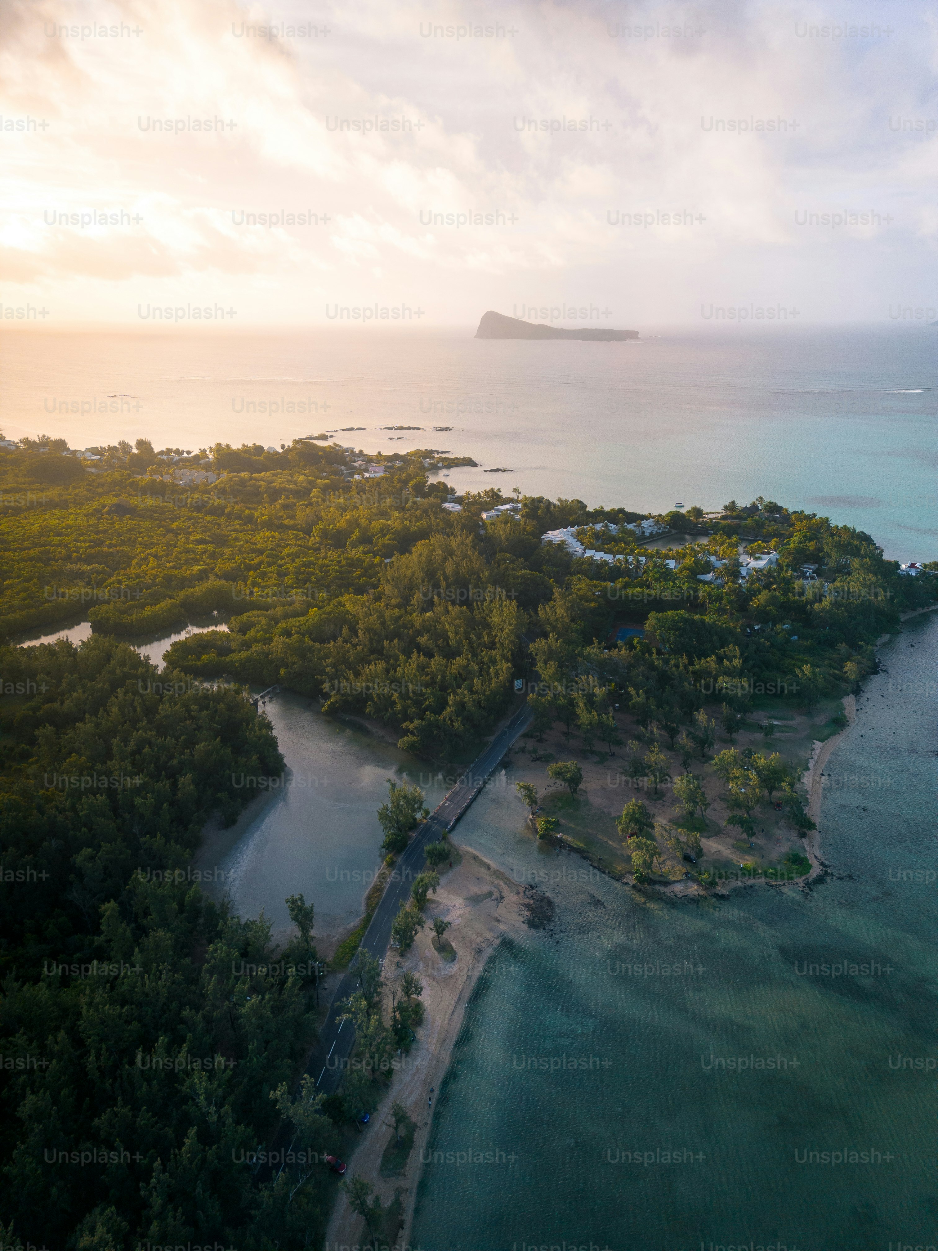 An aerial view of a small island in the middle of the ocean