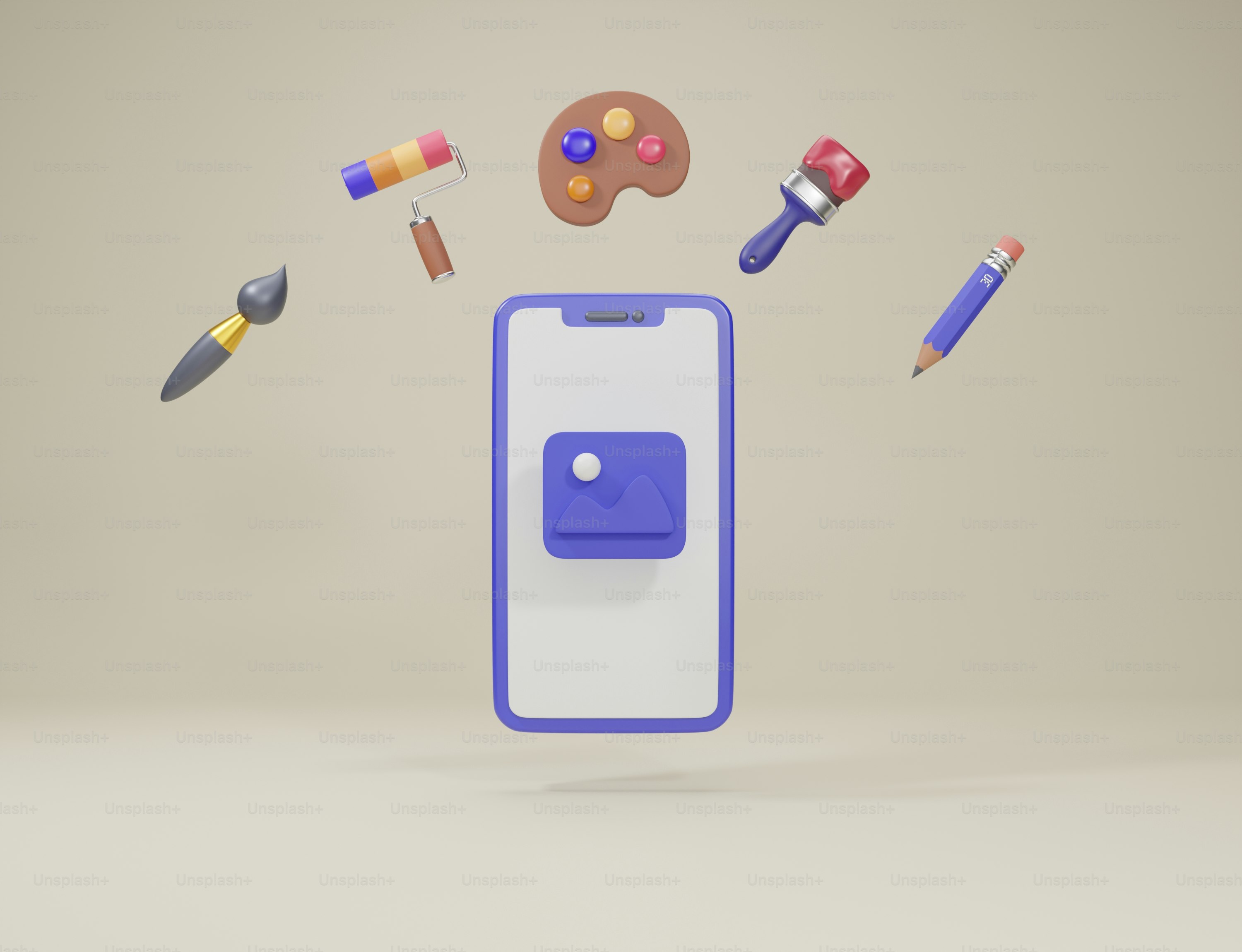 A cell phone with a picture of a paintbrush and a palette