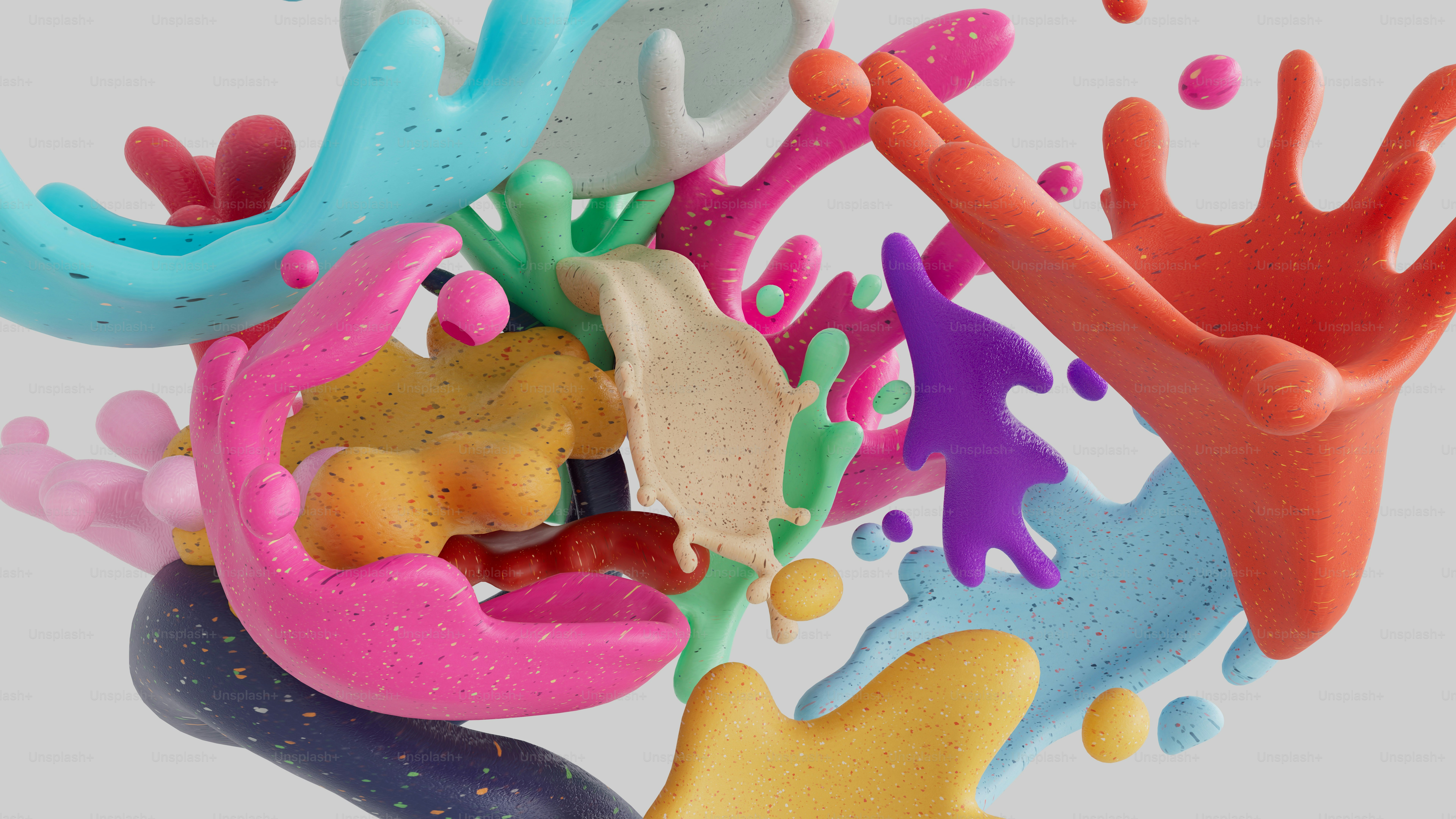 空中に浮かぶおもちゃの束