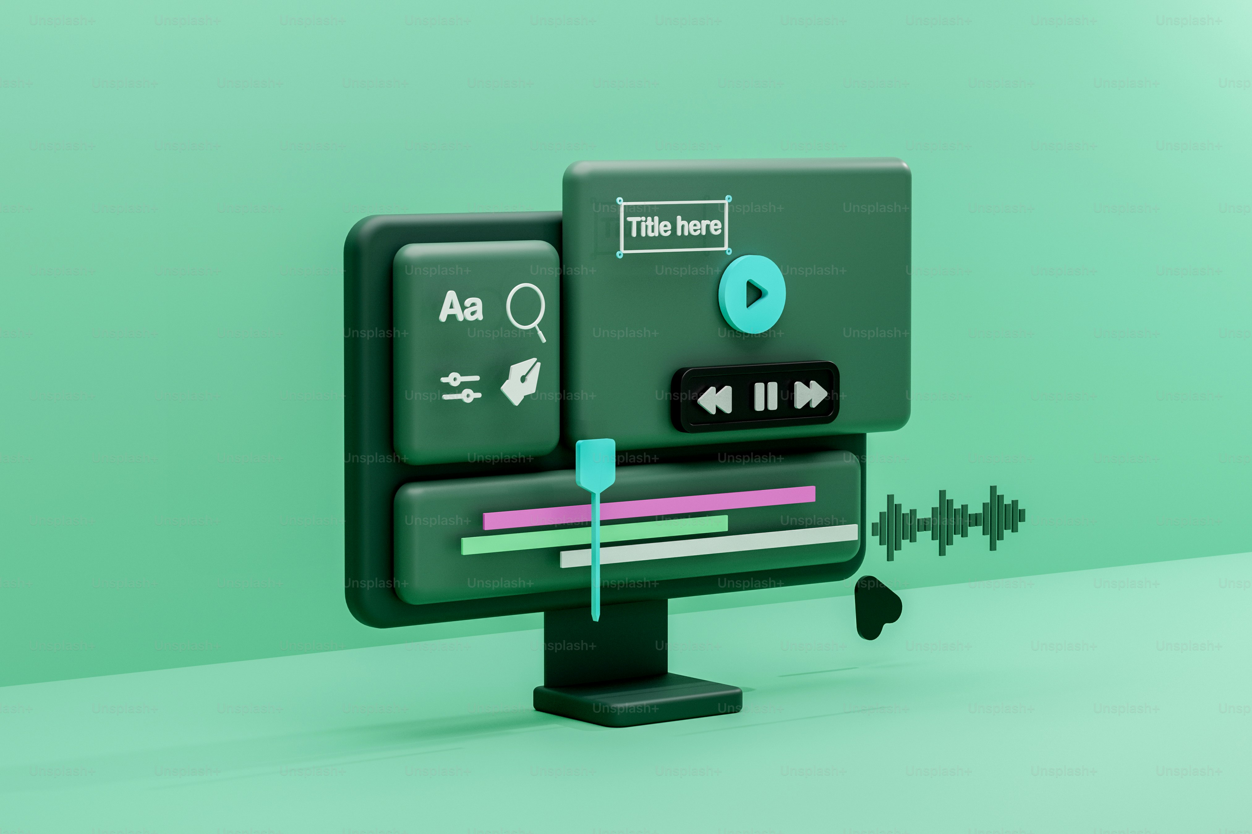 A computer screen with a sound wave coming out of it