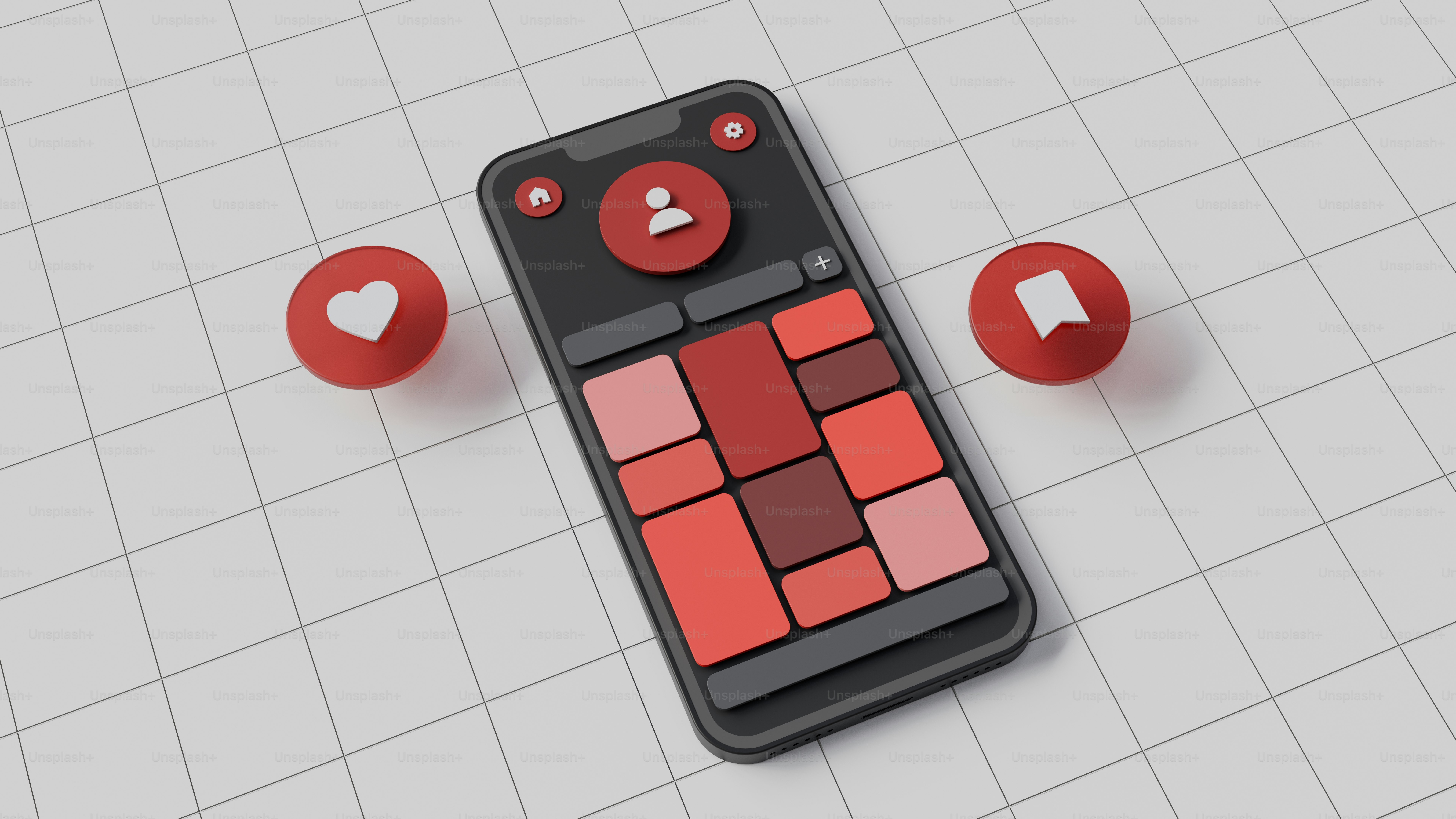 타일 바닥 위에 놓인 휴대전화