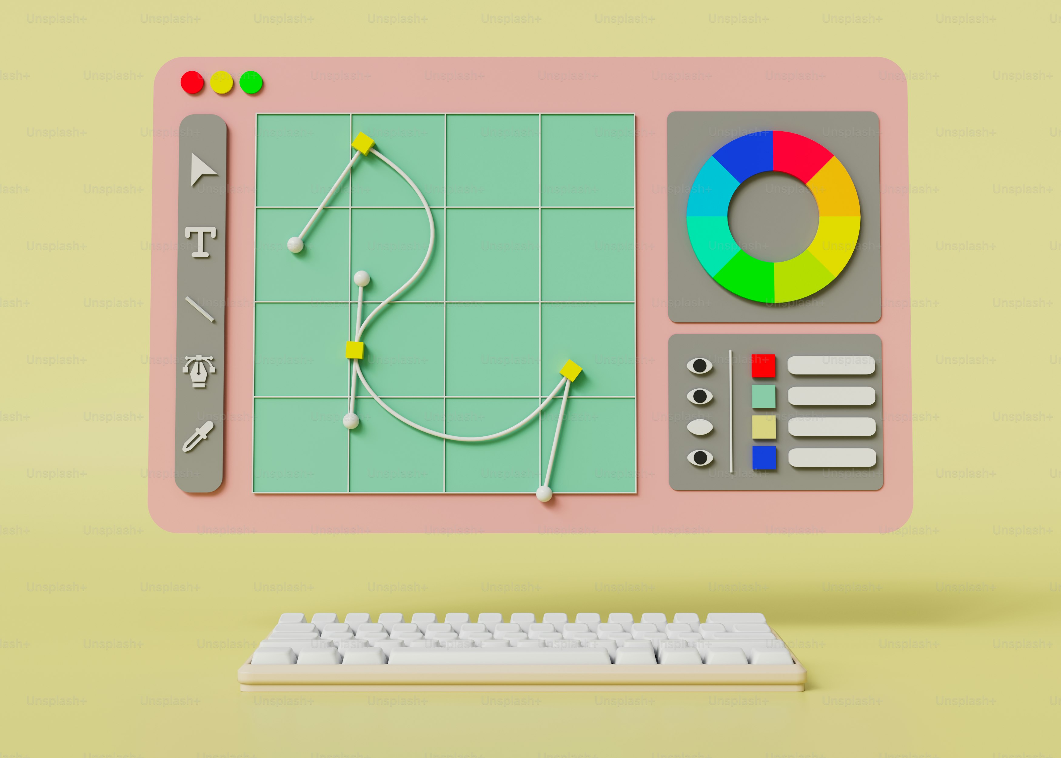 キーボードとマウスを備えたコンピューター画面