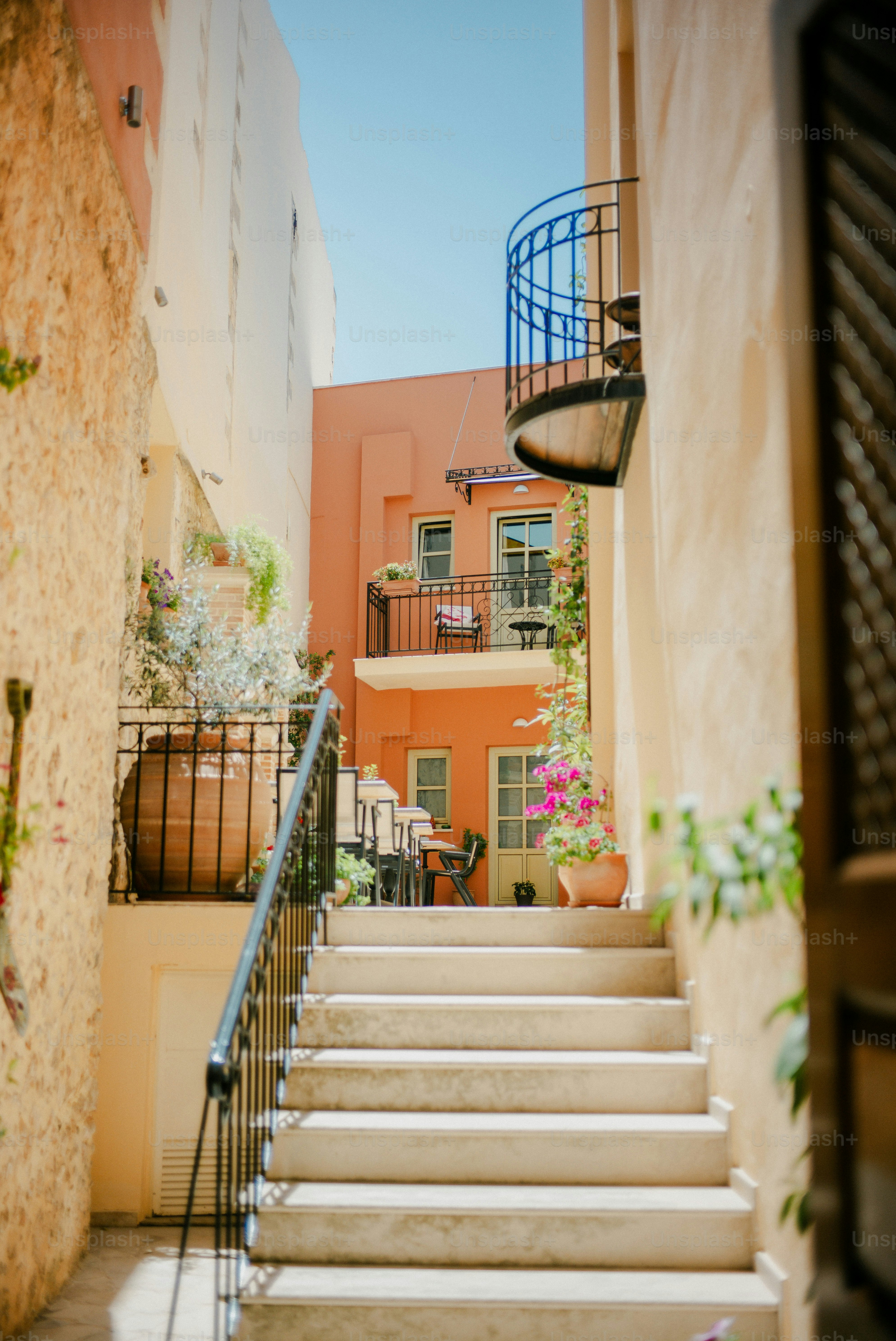 A set of stairs leading up to a building