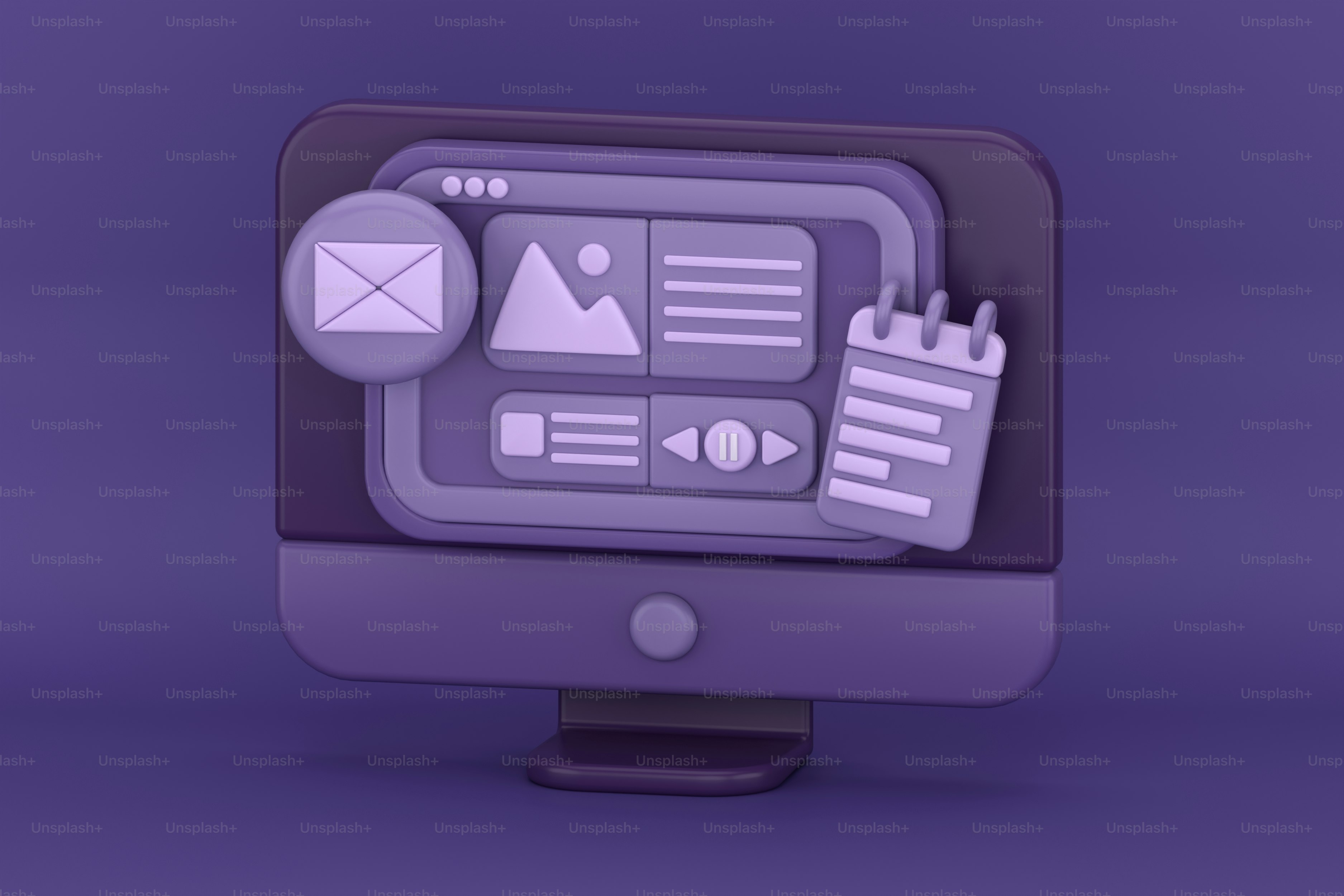 3D Desktop Display User Interface. 3D Render.