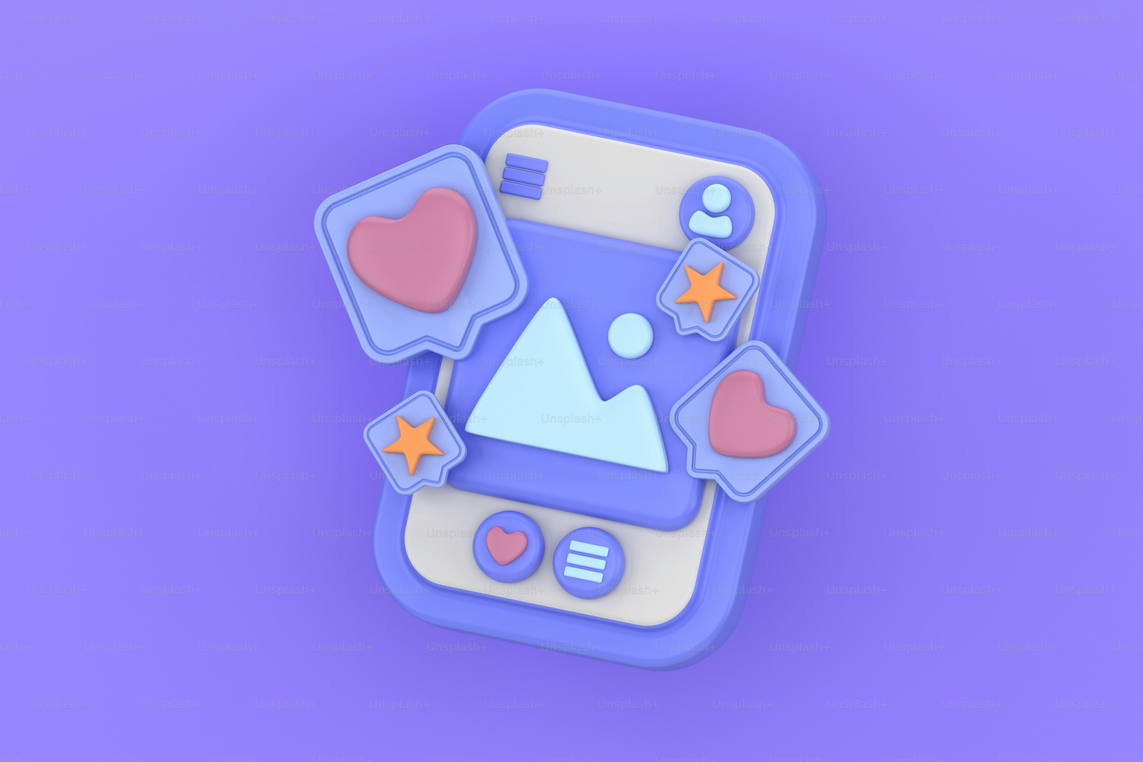 3D Social Media User Interface. 3D Render.