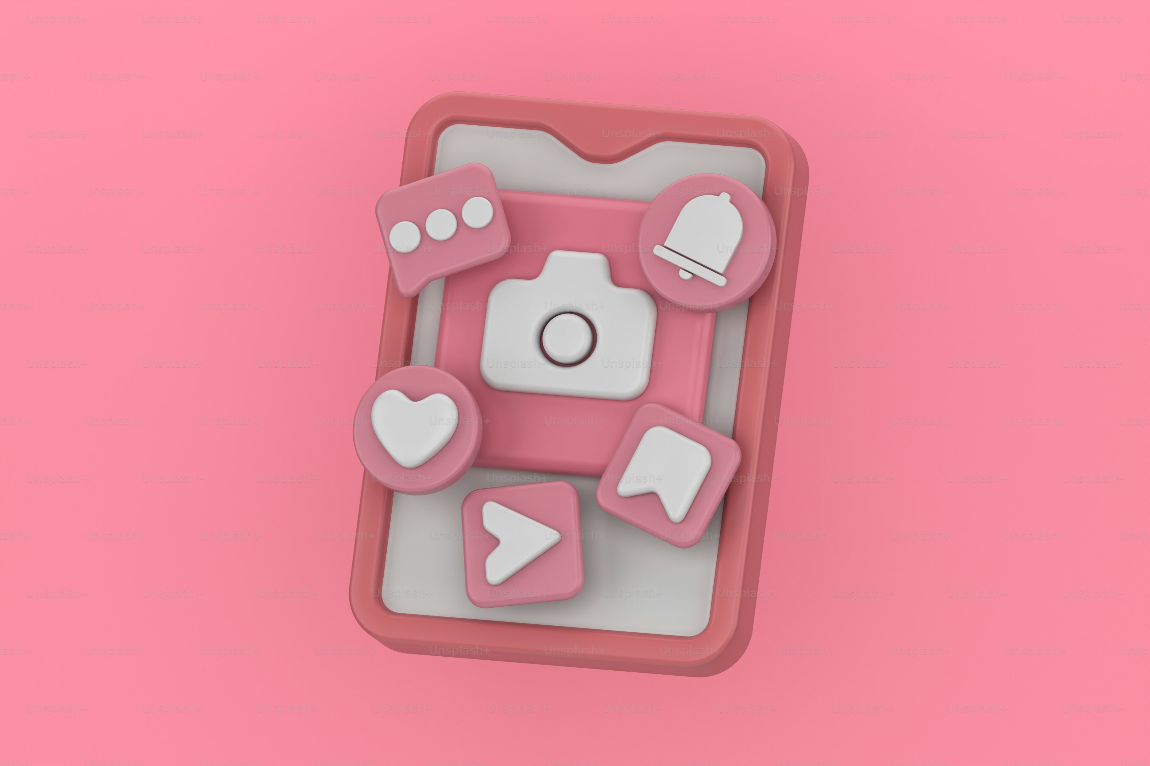 A pink and white cell phone with hearts on it