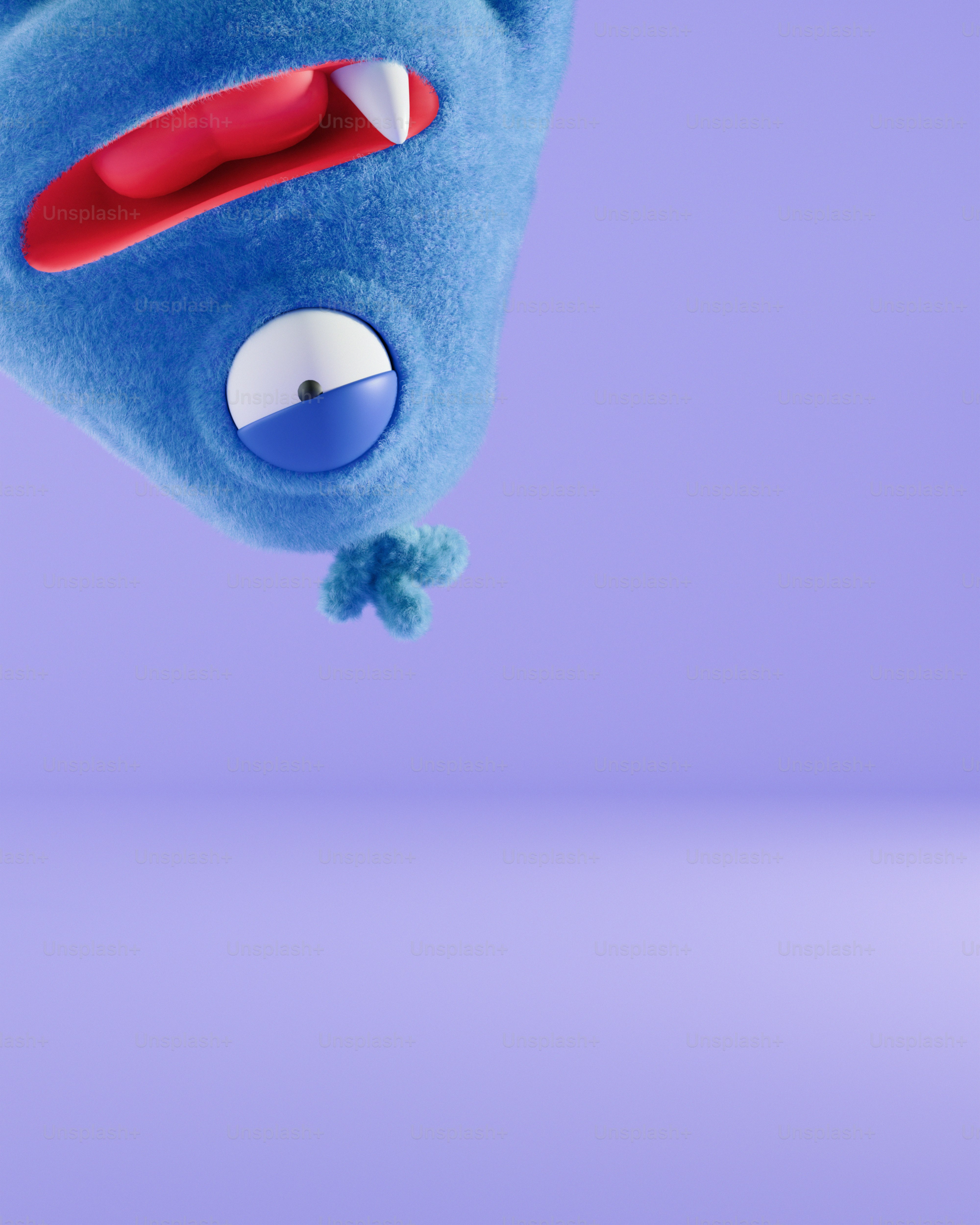 A blue stuffed animal flying through the air