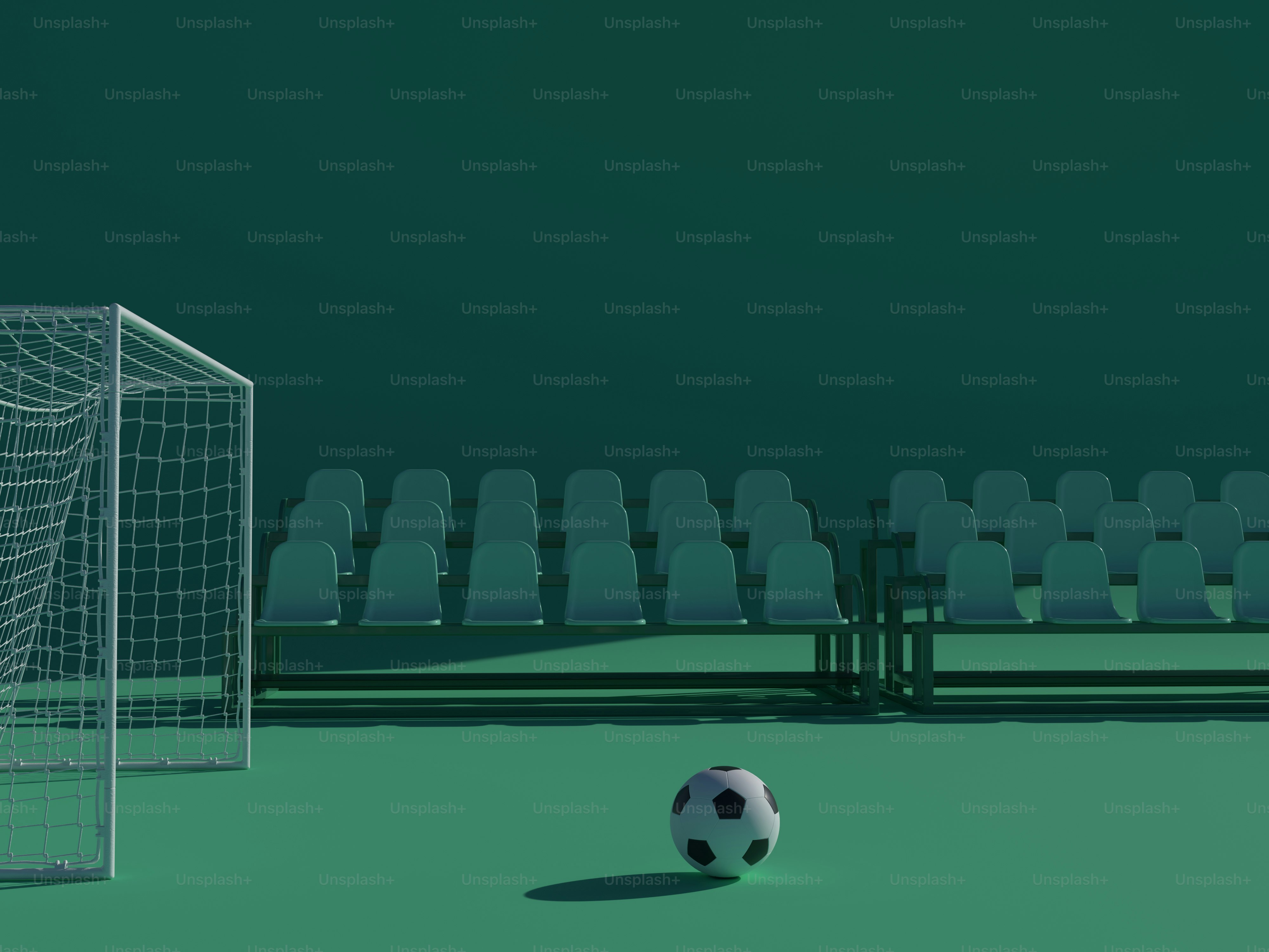 A soccer ball sitting in front of a goal