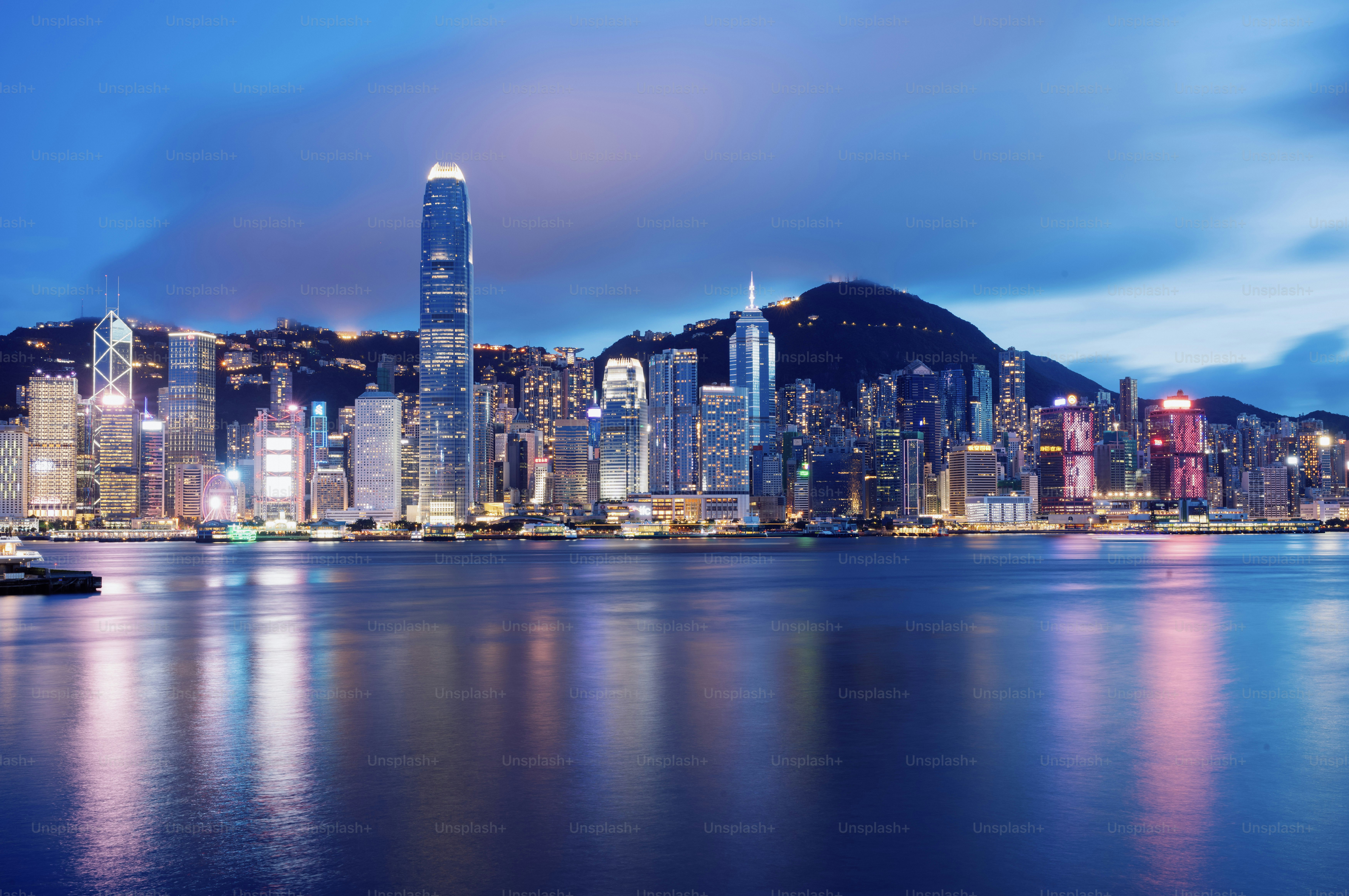 A view of a city at night from across the water