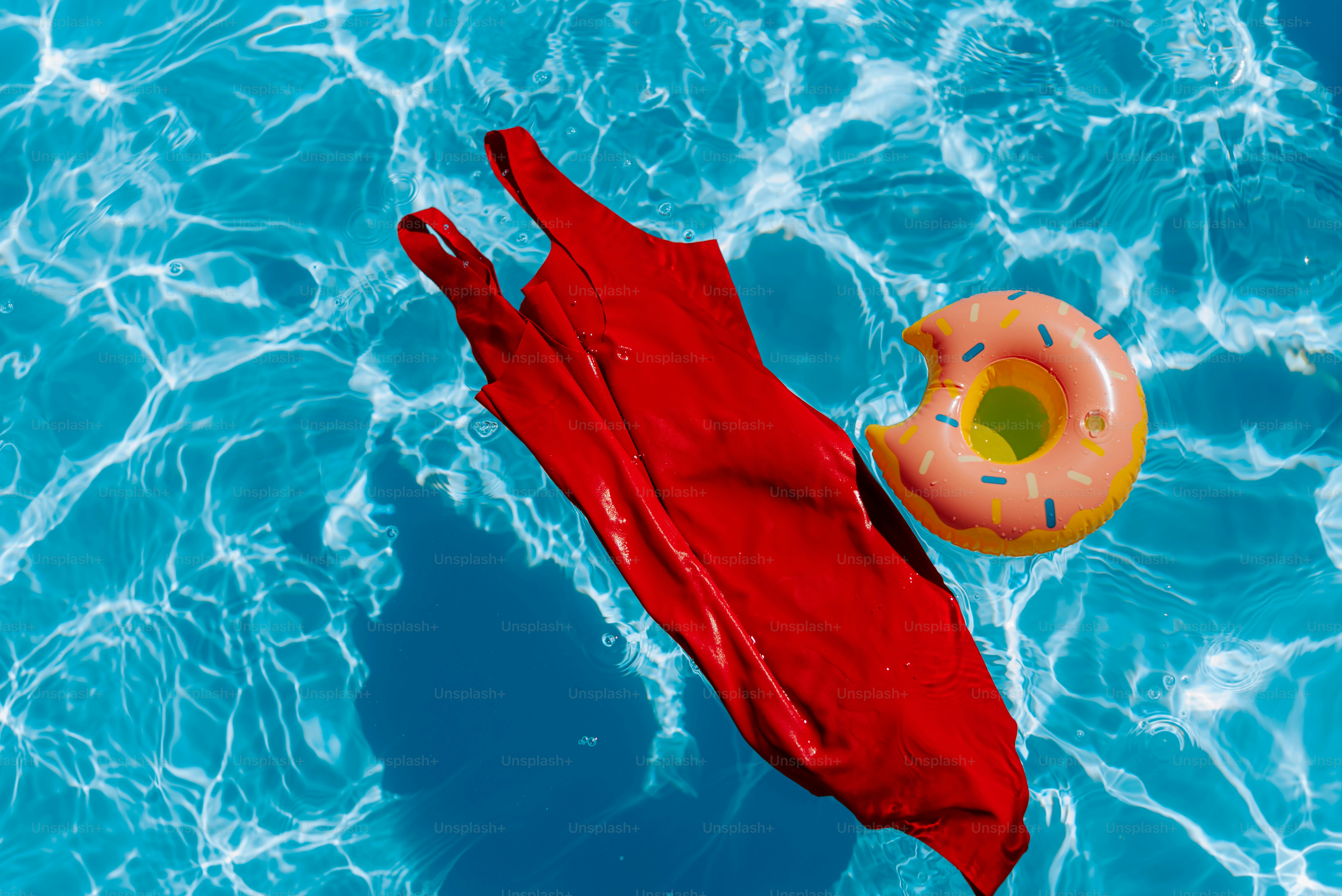 A life preserver floating in a pool of water