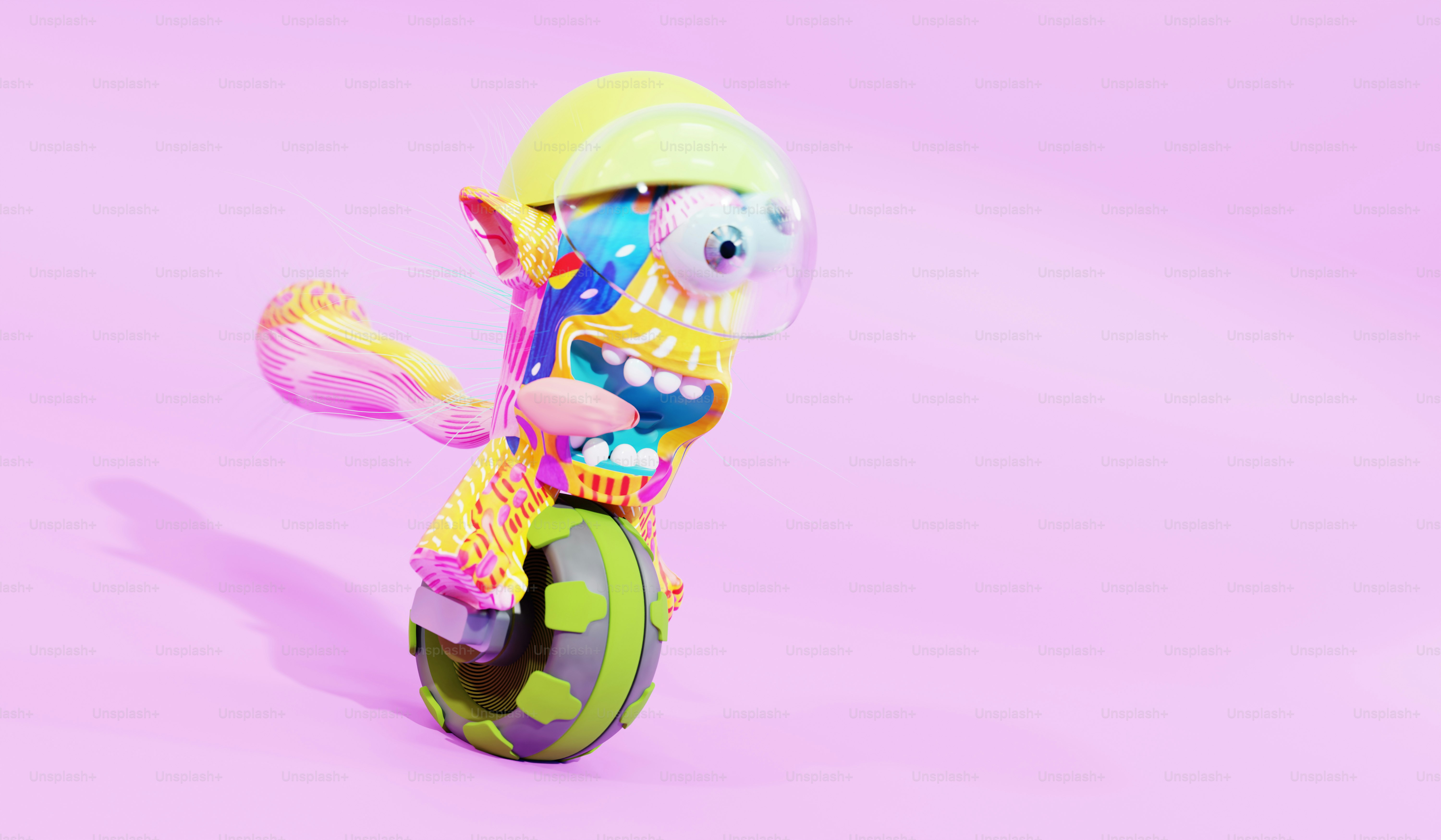 A toy figurine of a girl on a pink background