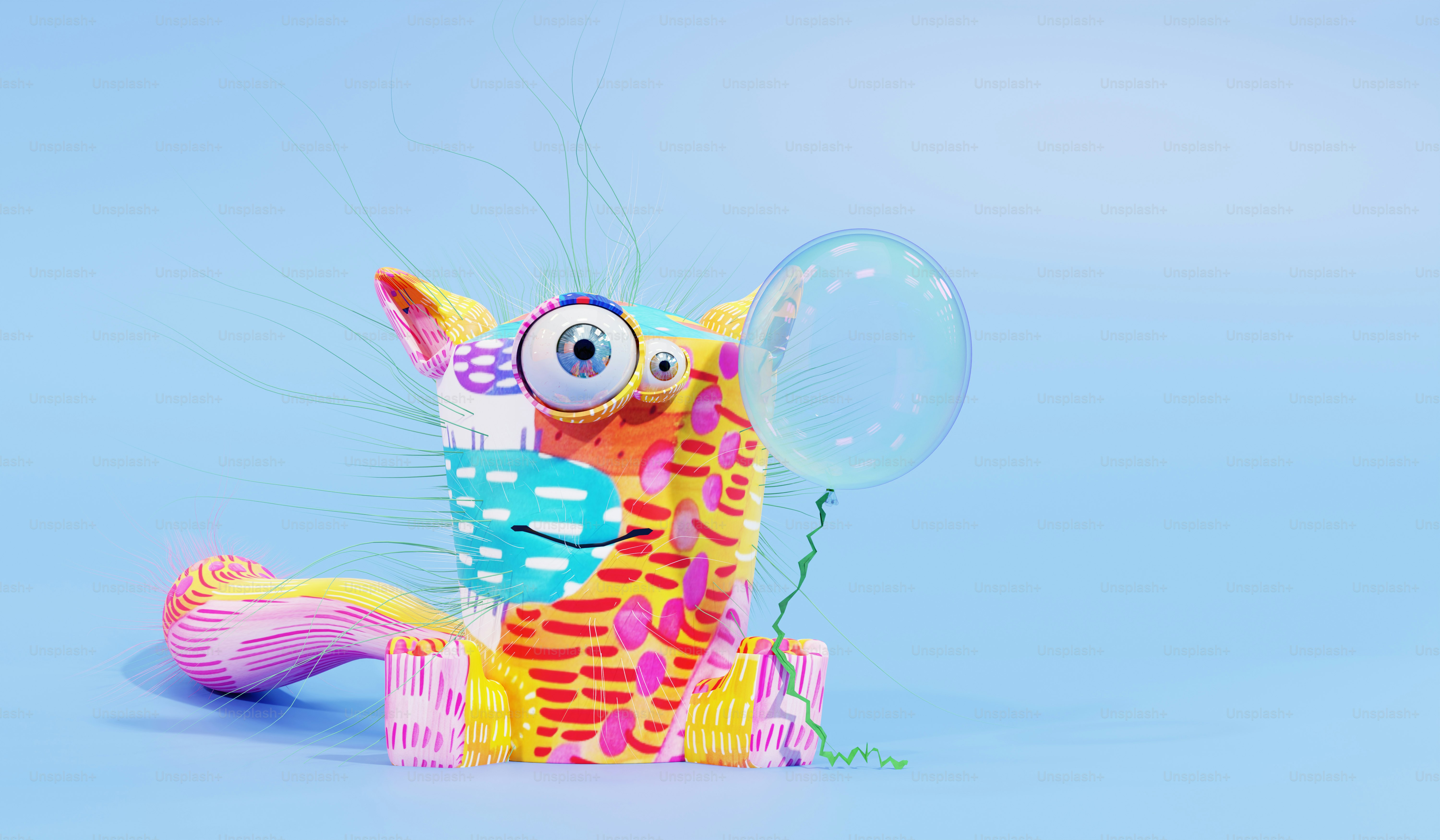 A toy fish with a balloon in it's mouth