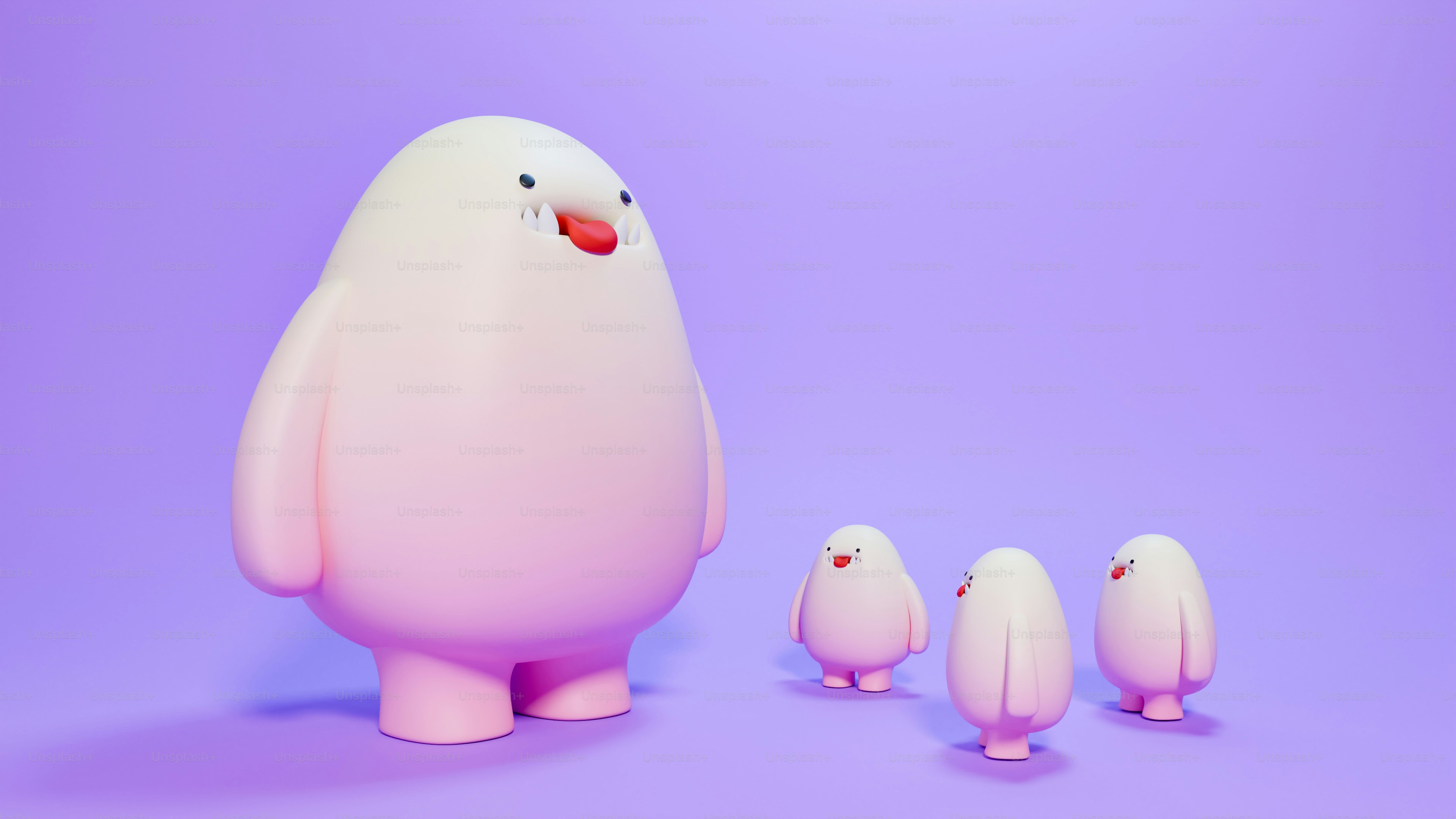 A group of little white birds standing next to each other