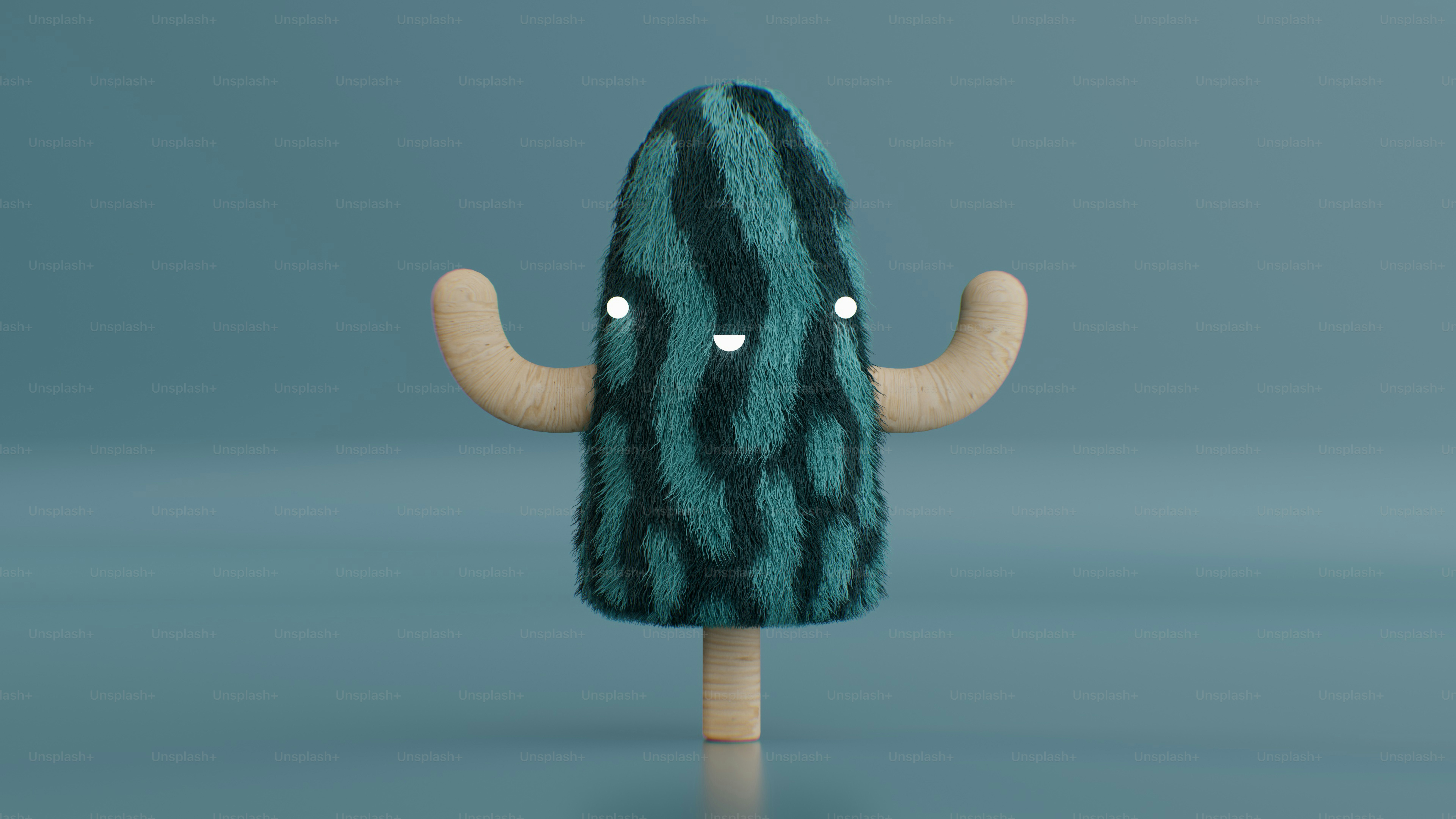 A green and black object with two eyes