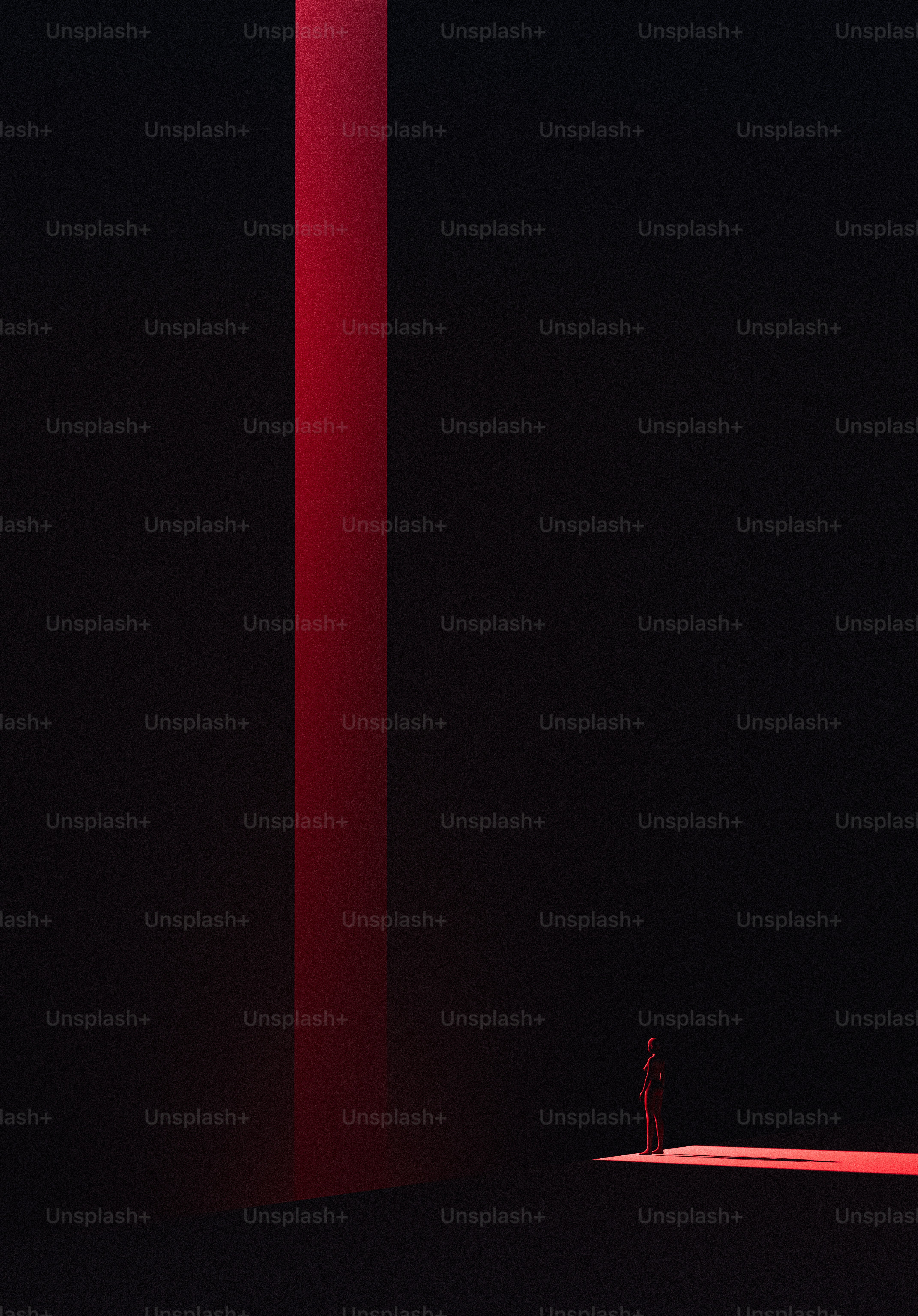 Eine Person, die vor einer hohen roten Ampel steht