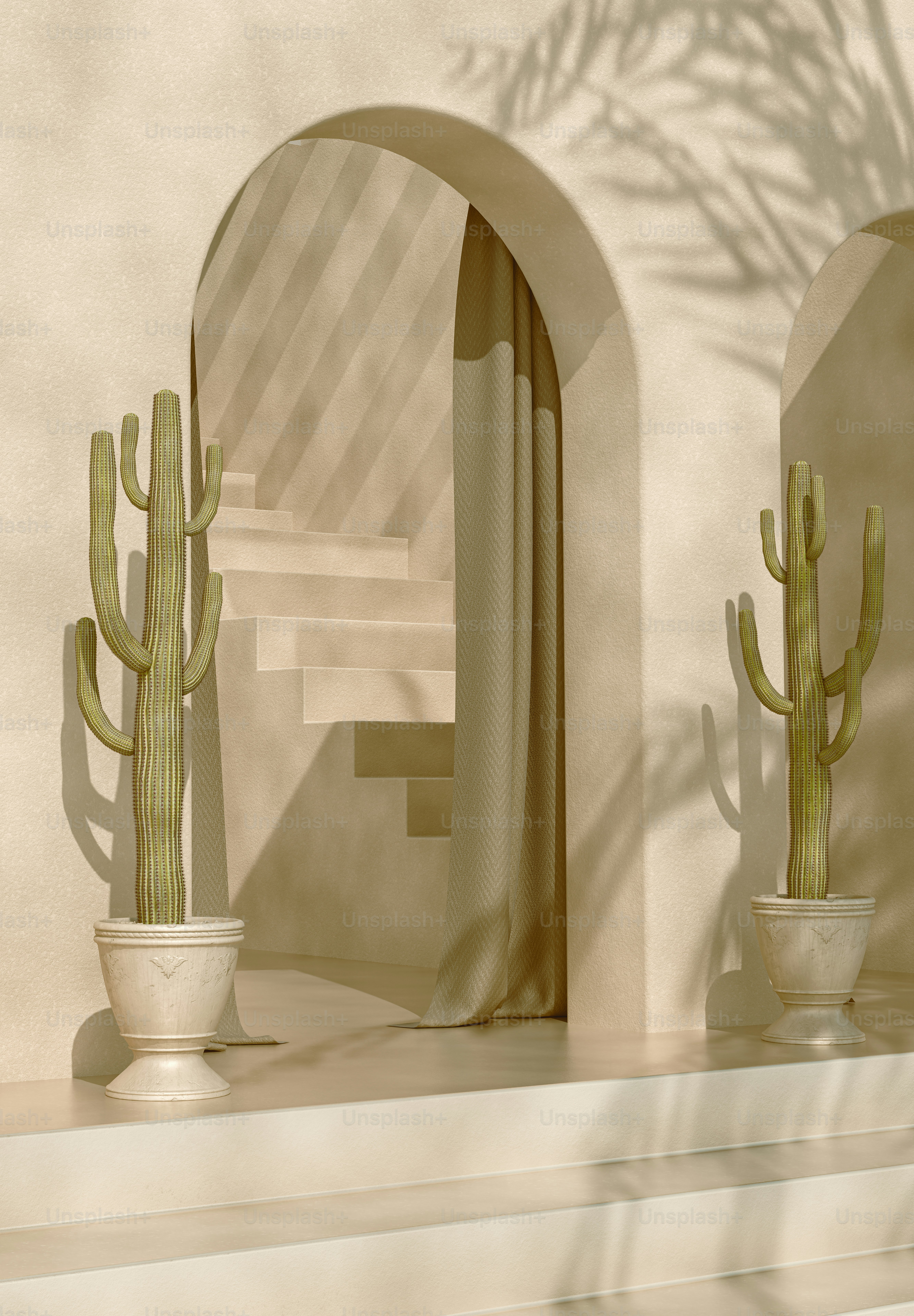 A couple of cactus plants sitting on top of a shelf