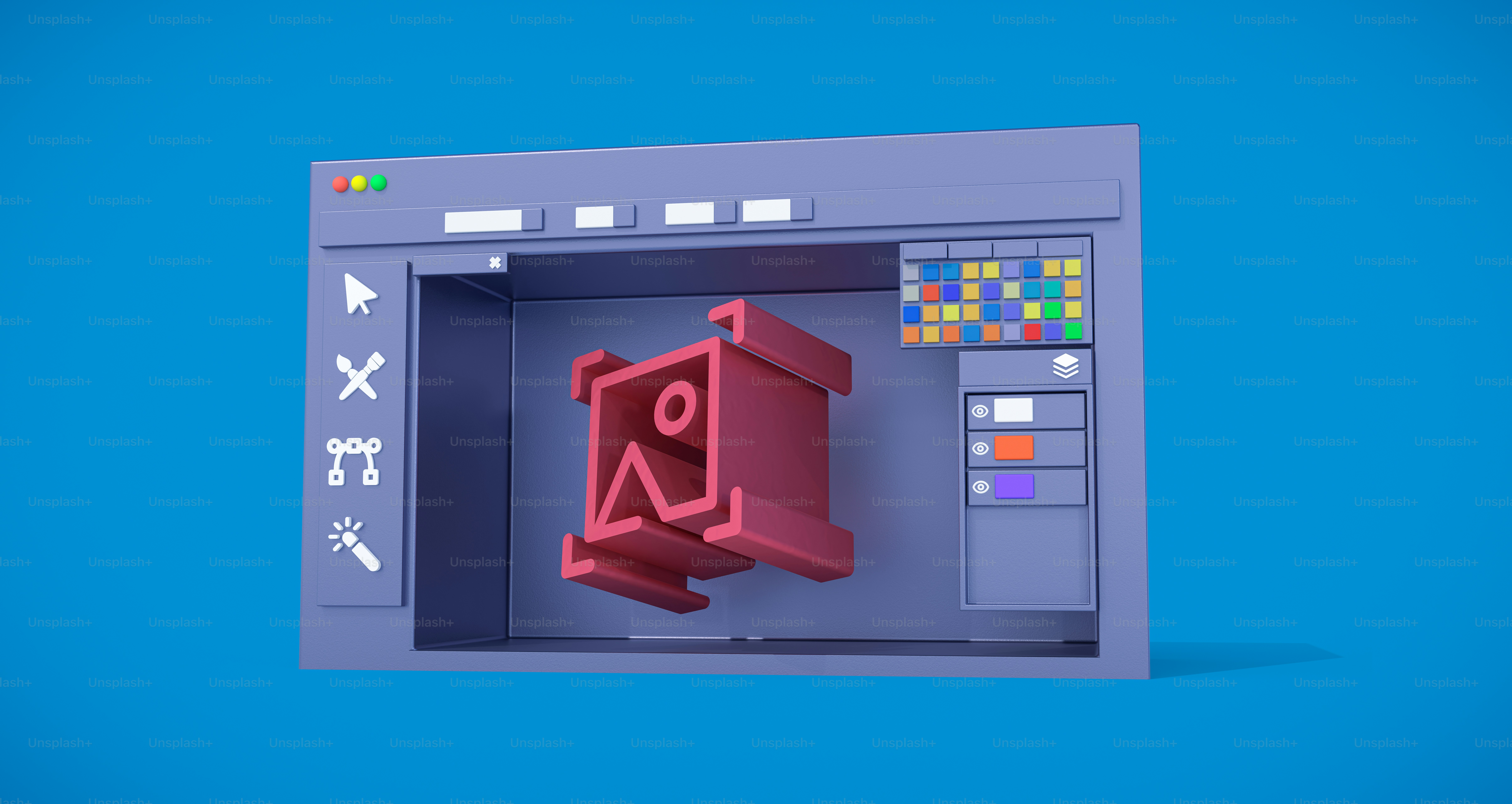 A computer screen with a red object inside of it