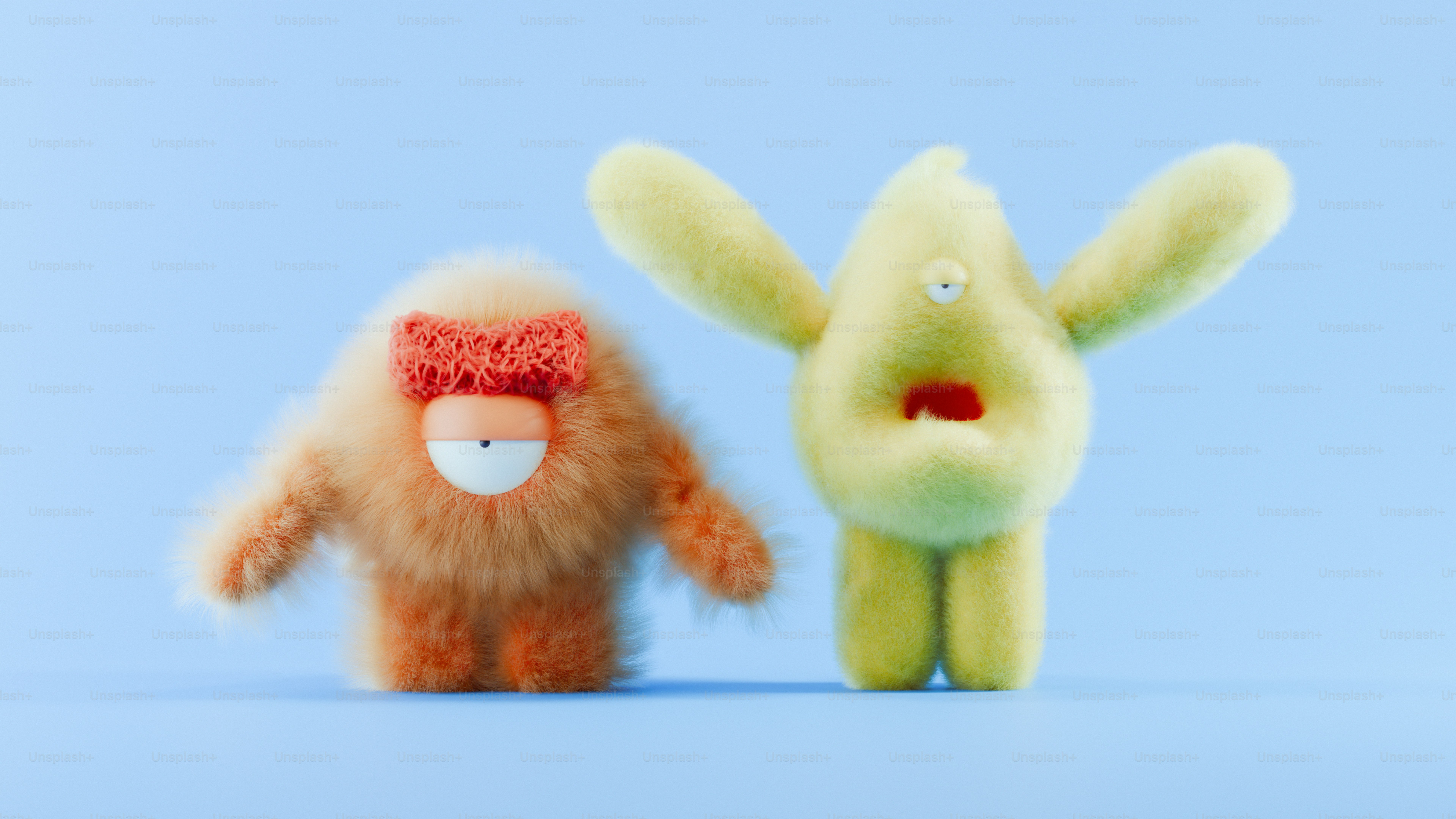 A couple of stuffed animals standing next to each other