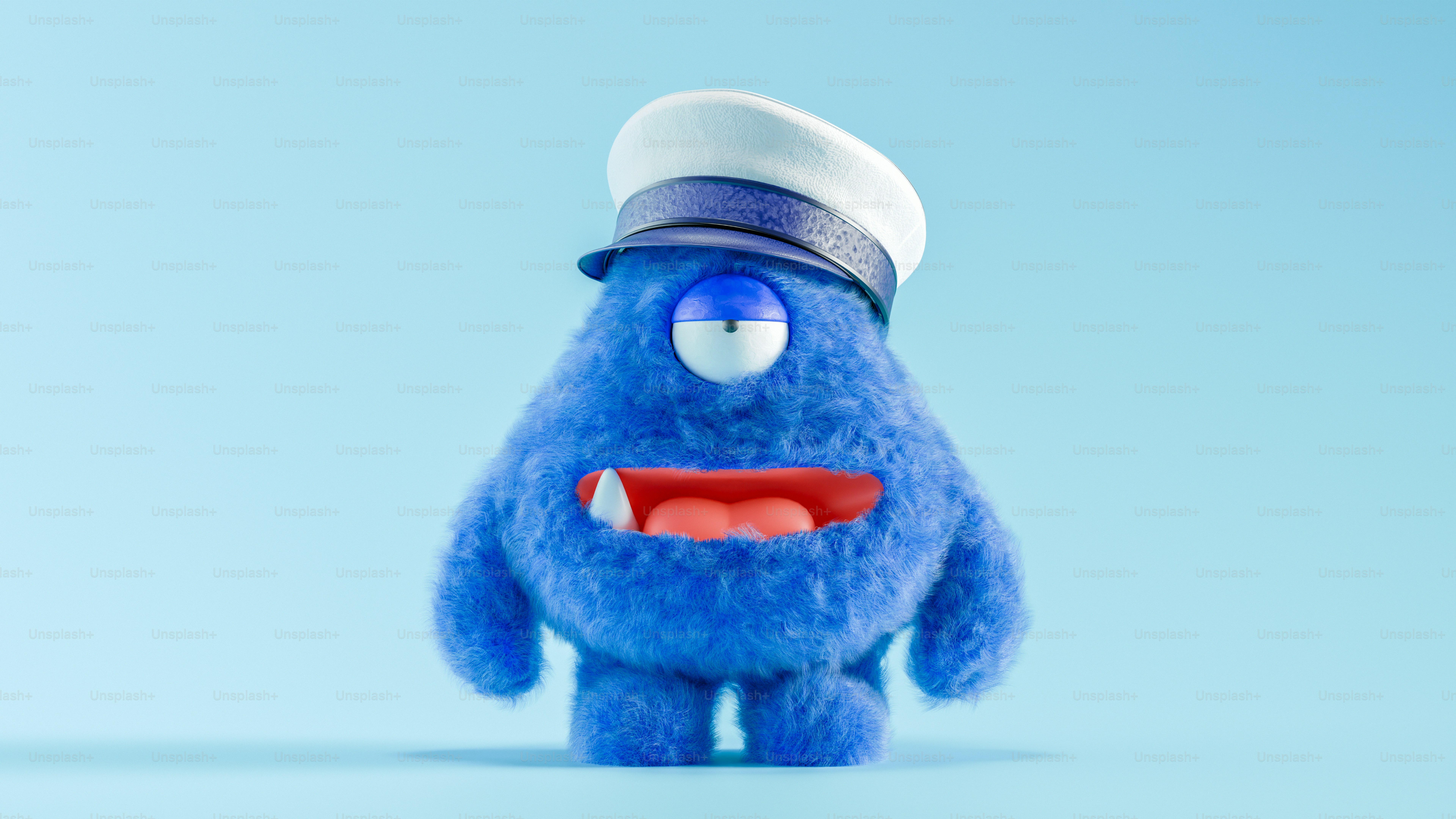 A blue stuffed animal with a sailor's cap on