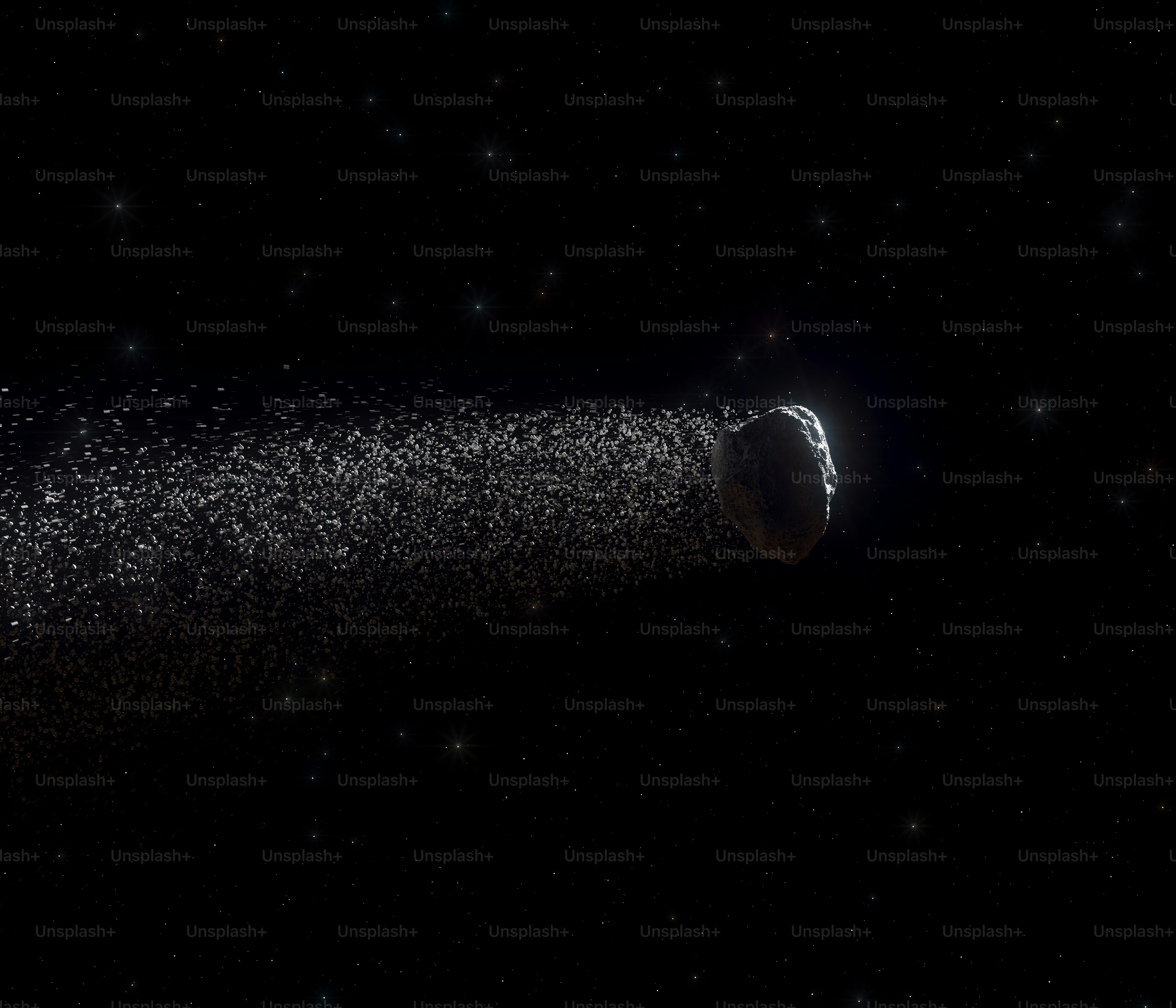 A black and white photo of a comet