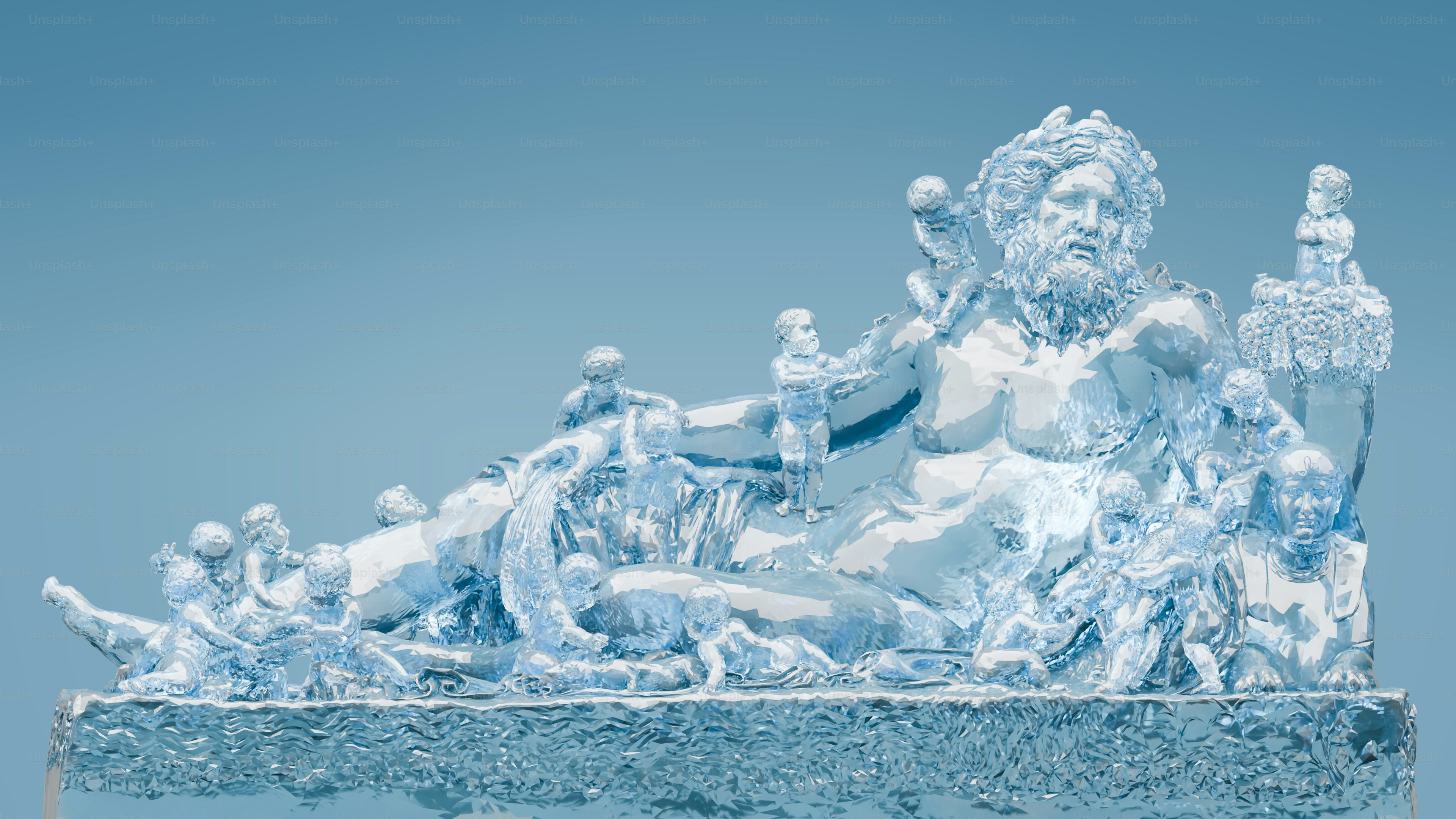 An ice sculpture of a man on a boat