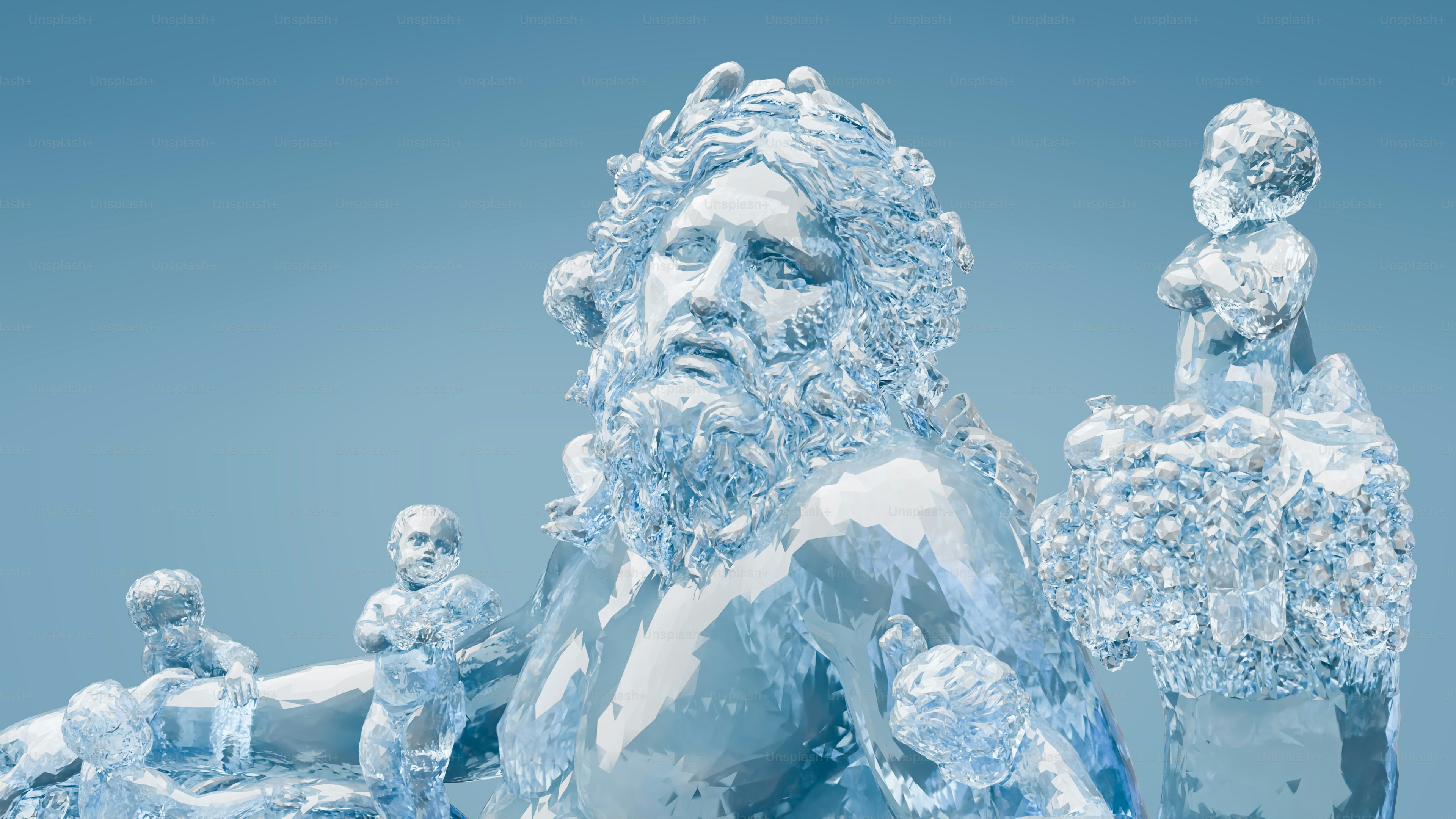 An ice sculpture of a man with a beard