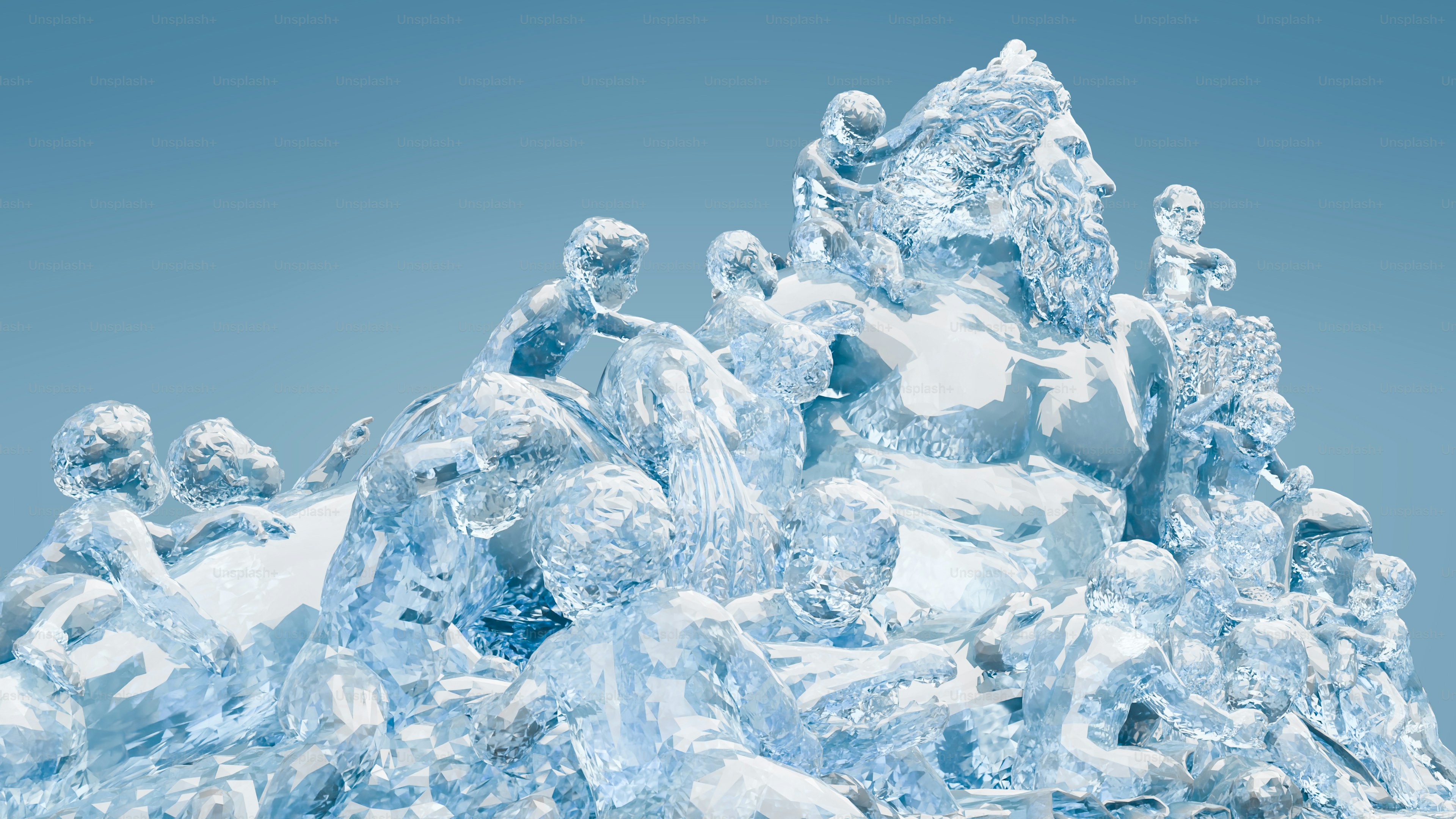 Un grupo de personas de pie encima de un montón de hielo
