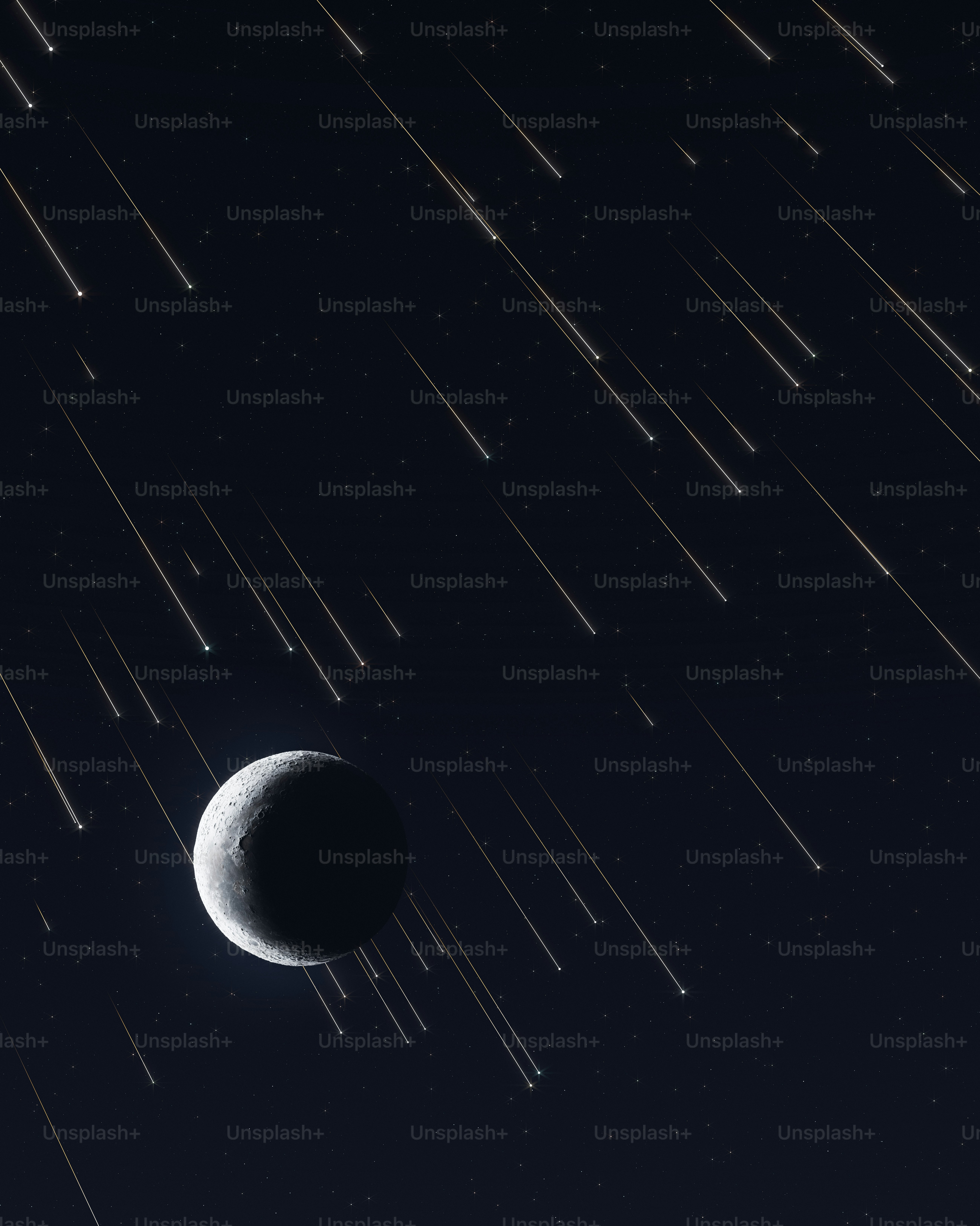 The moon and stars in the night sky