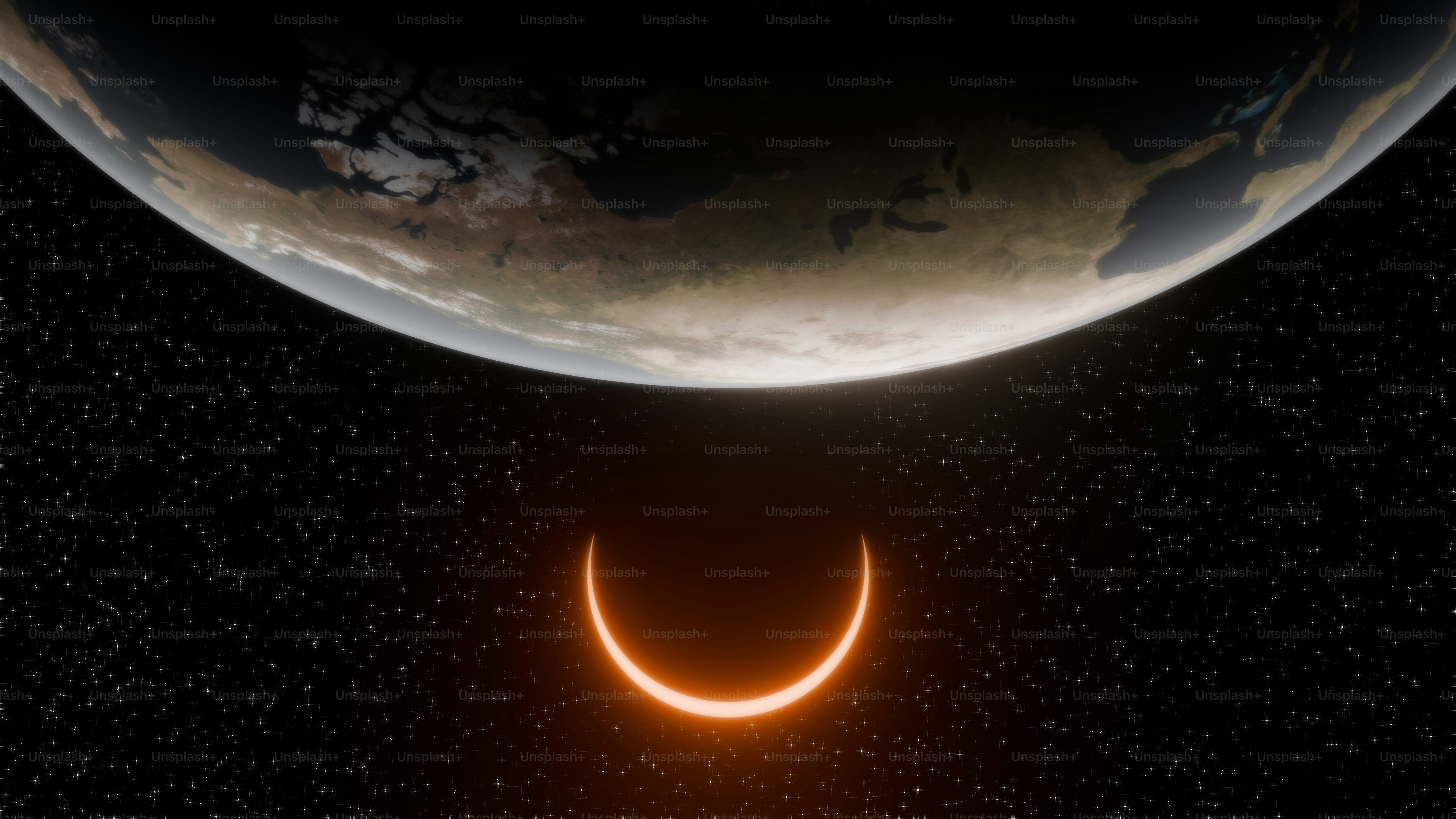 A solar eclipse is seen over the earth