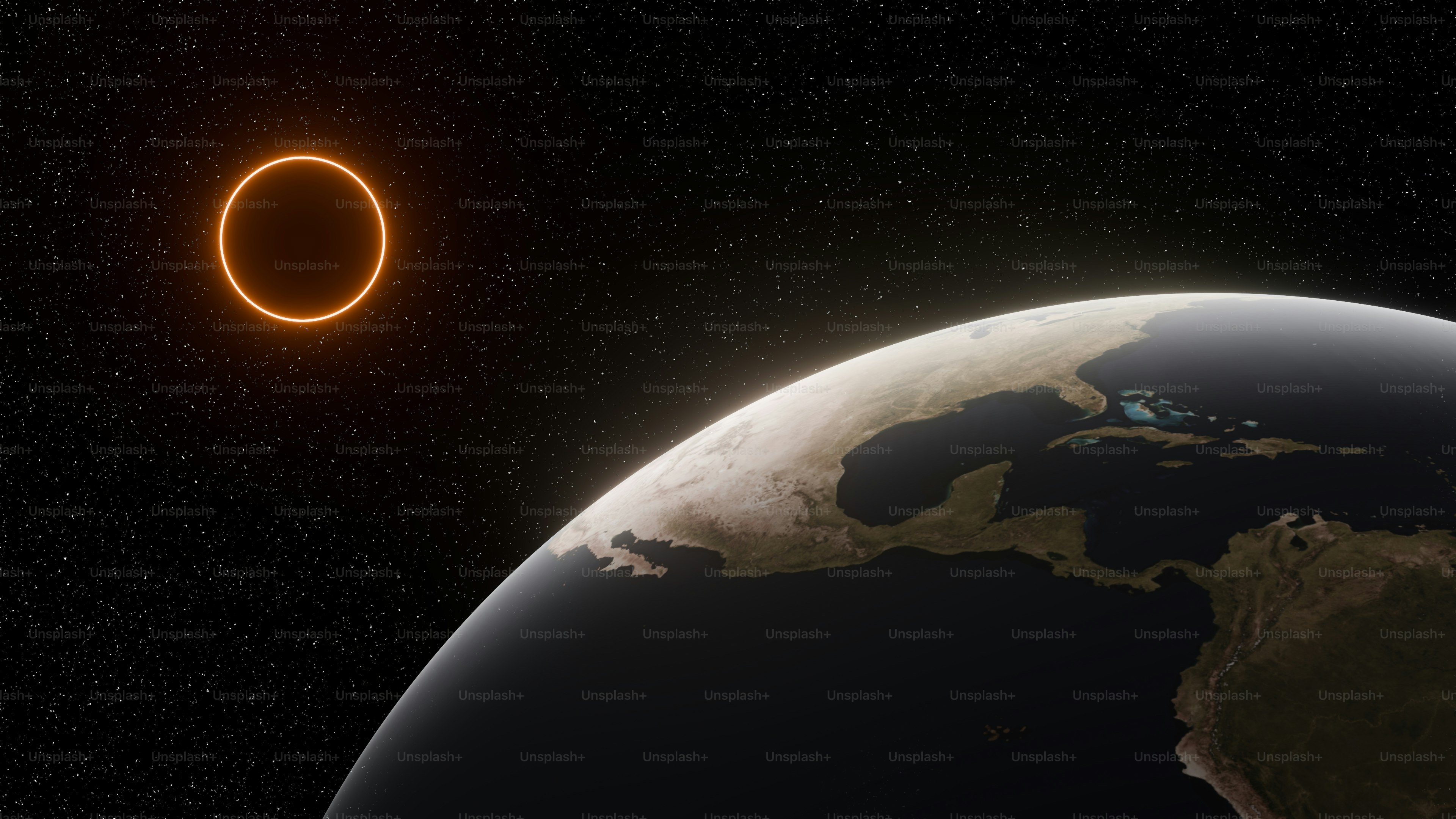 A solar eclipse is seen over the earth