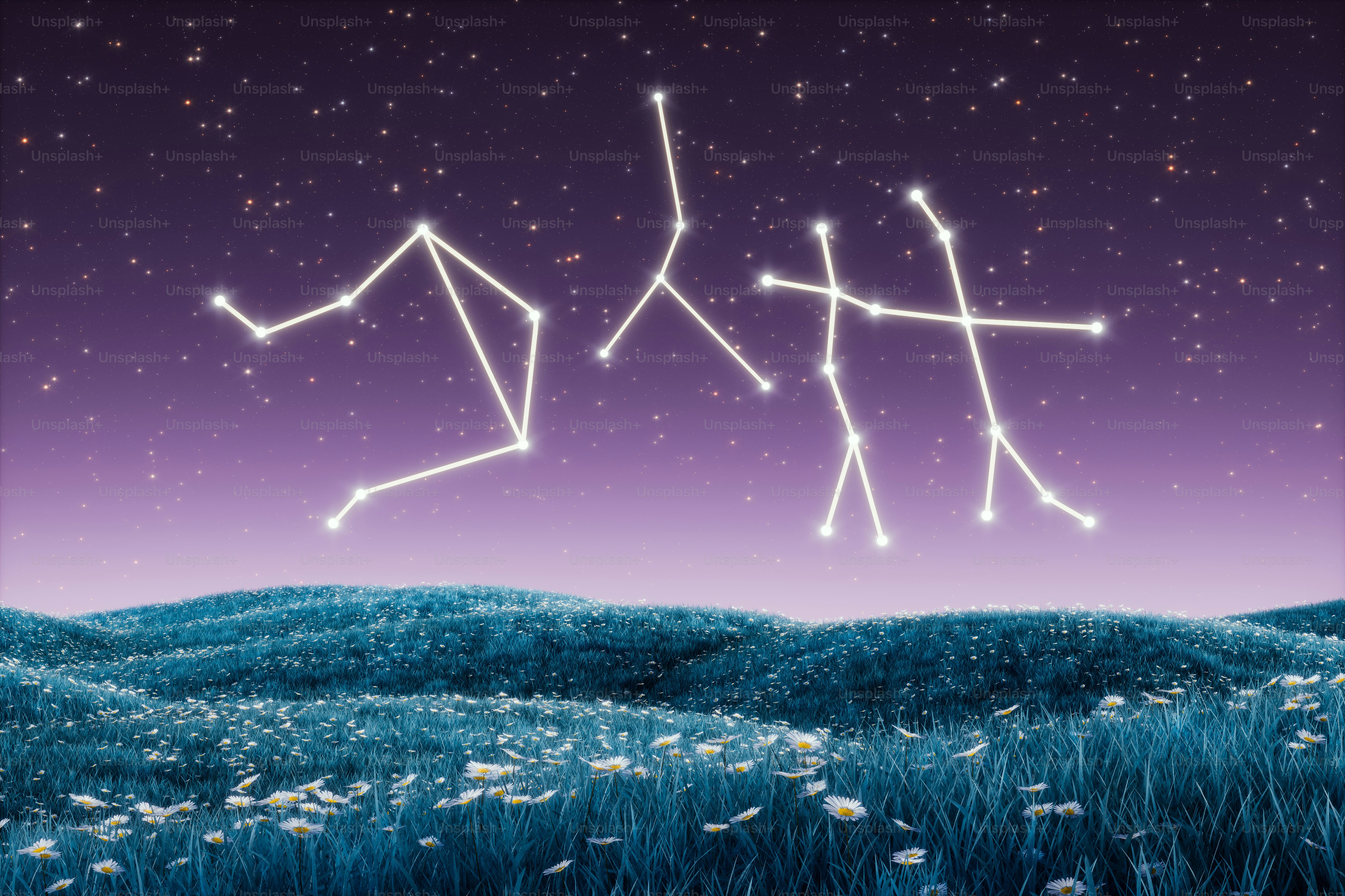 A painting of two stars in the night sky