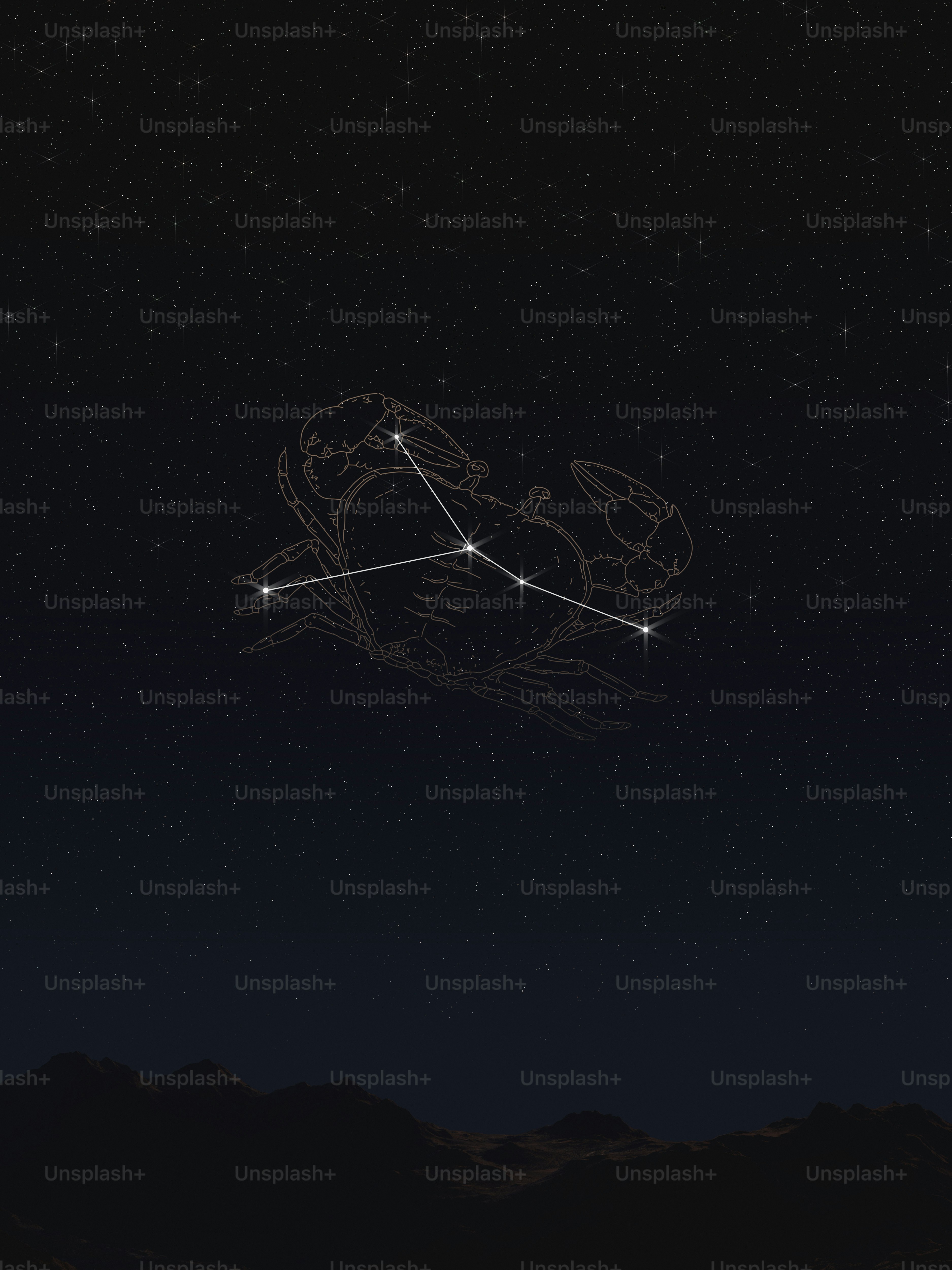 A night sky with stars and a zodiac sign