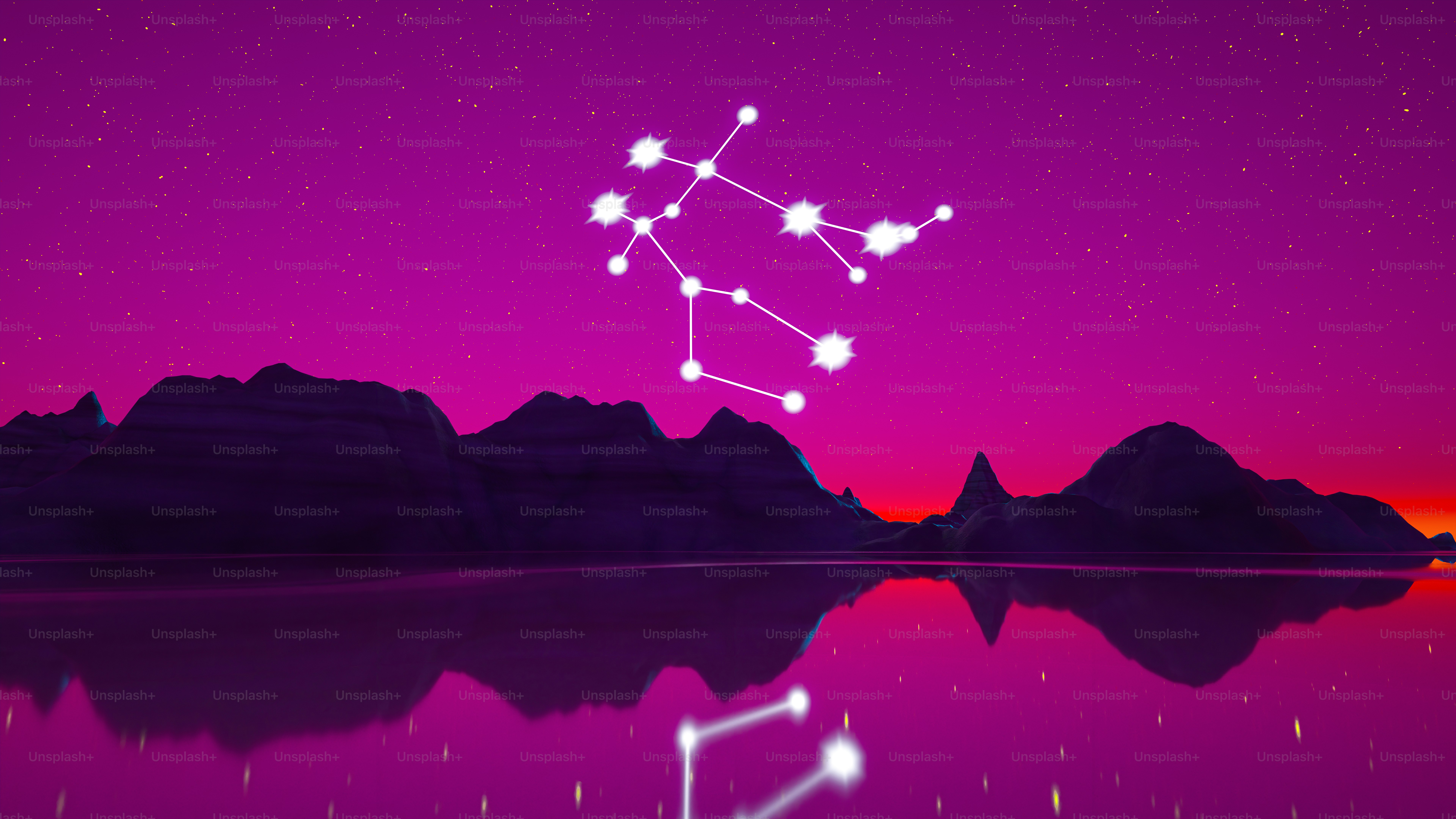 Langit ungu dengan bintang dan tanda zodiak