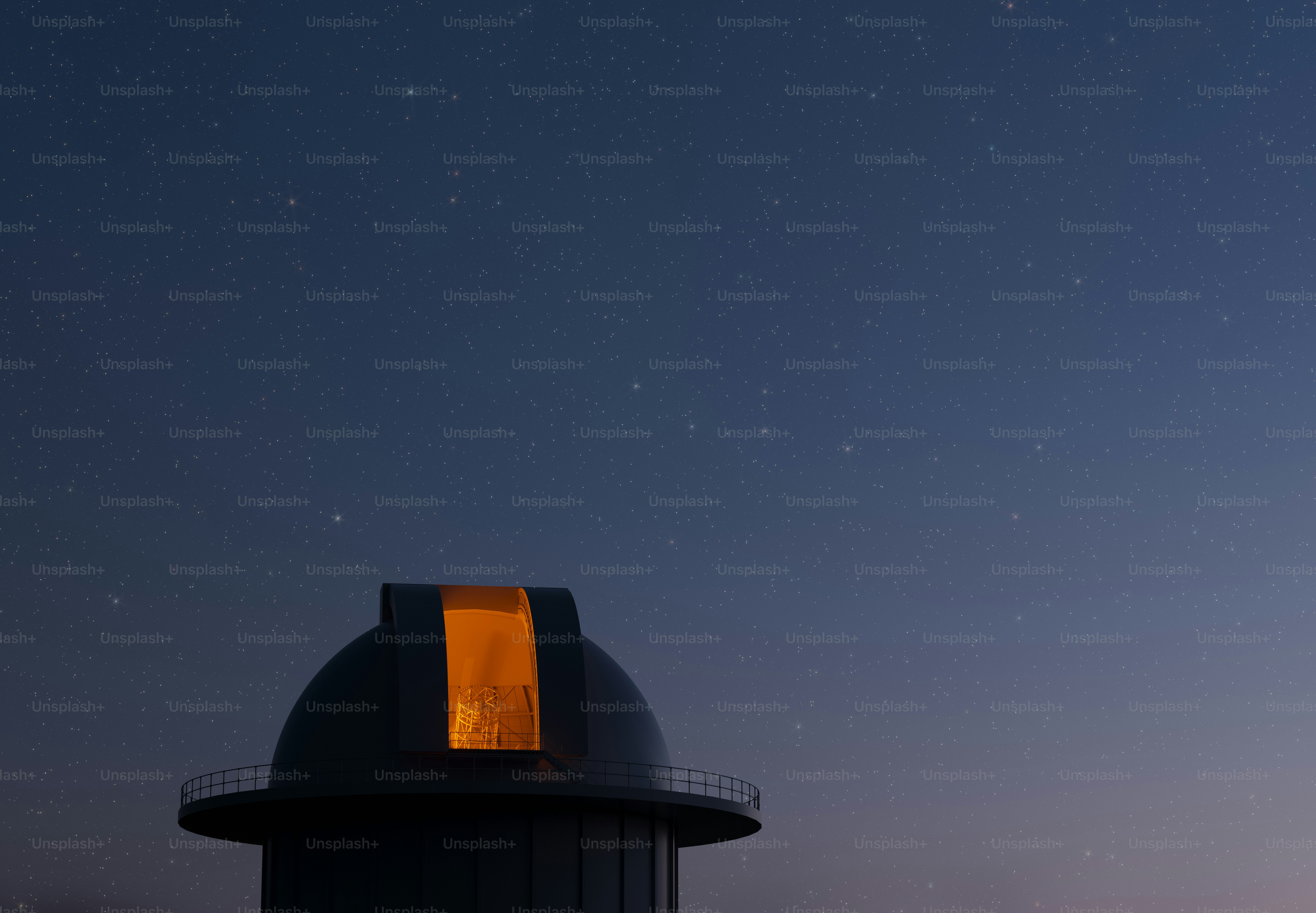 A telescope on top of a building at night
