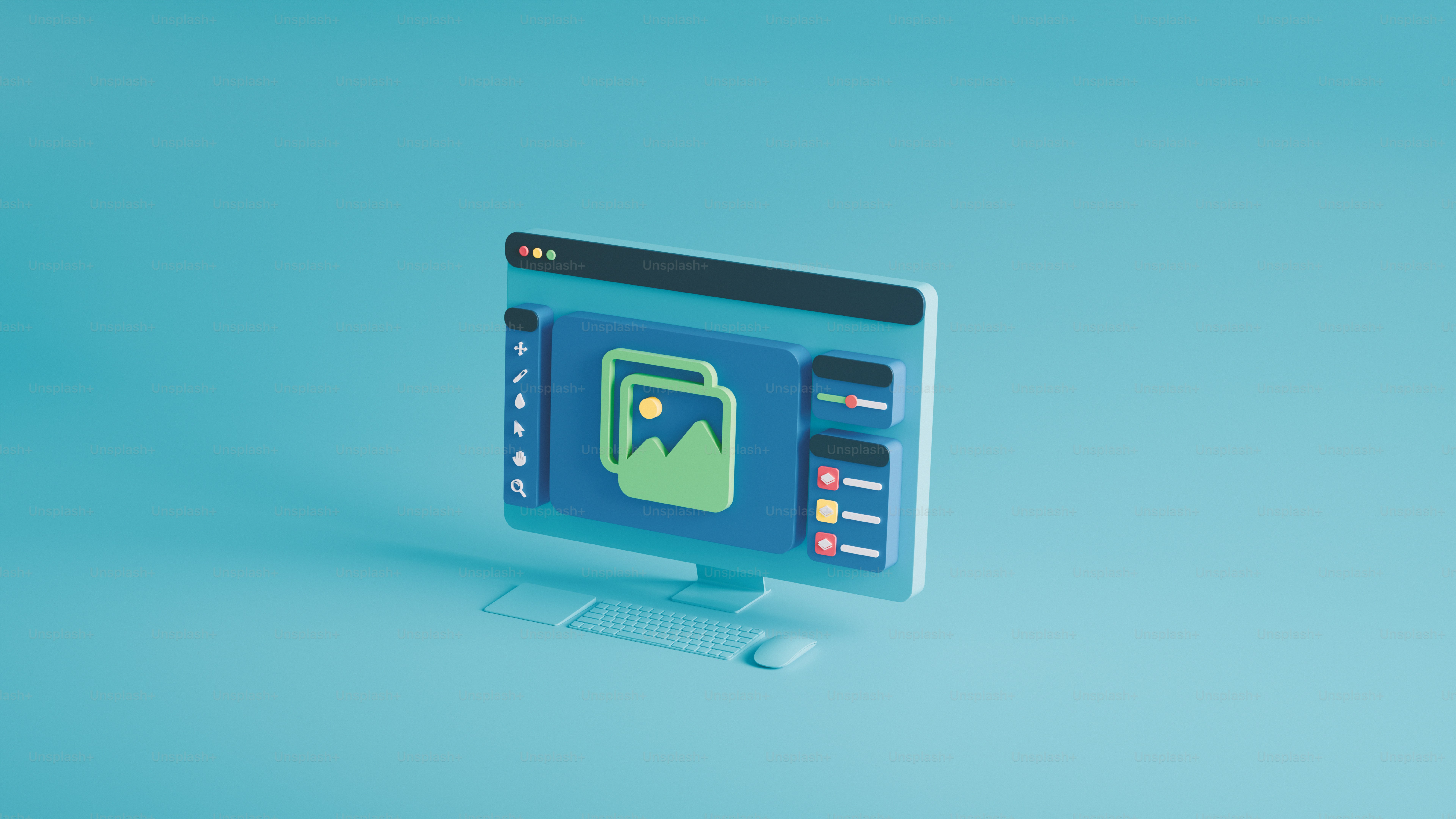 A computer monitor sitting on top of a blue surface