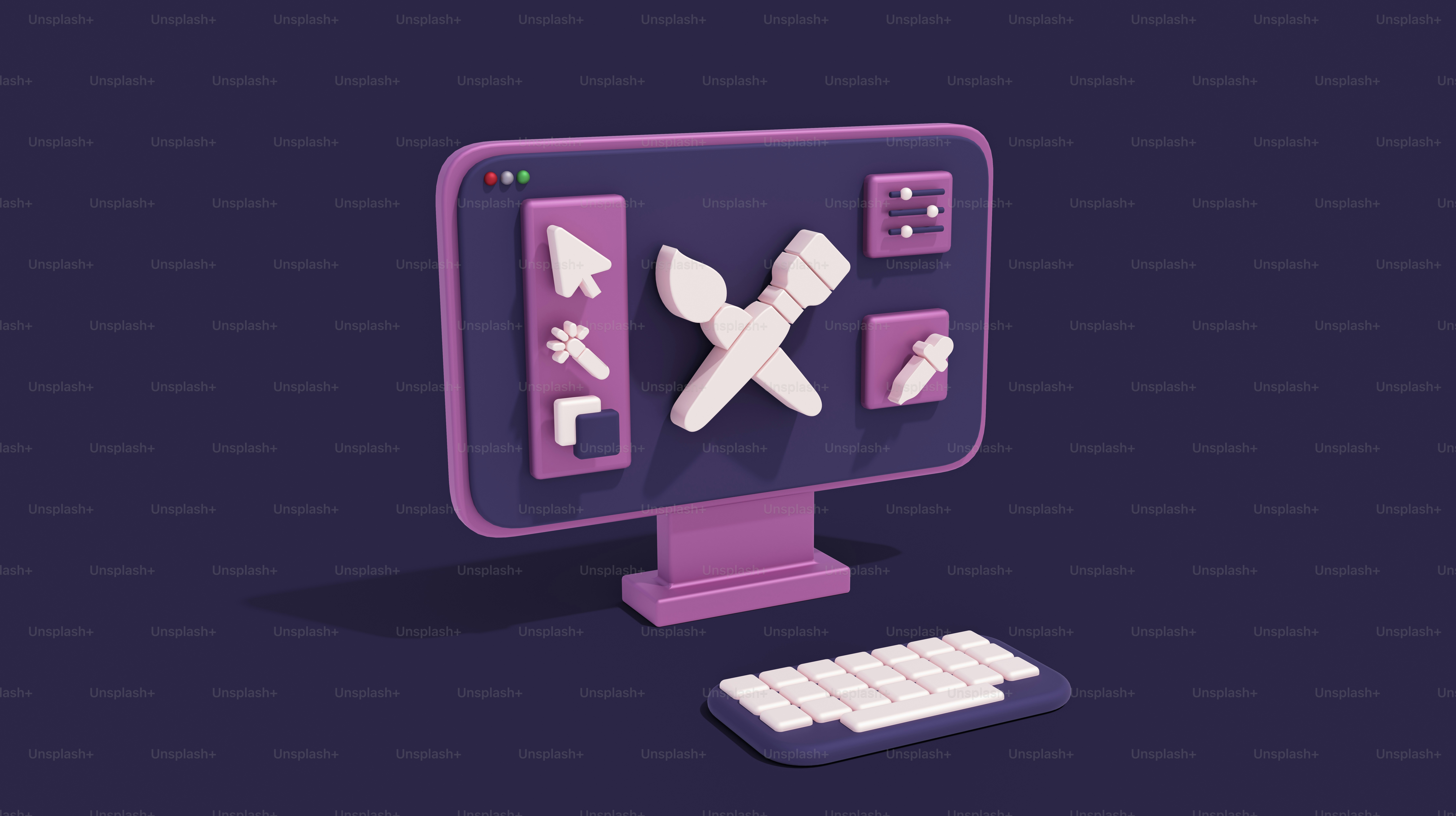 A computer screen with a keyboard and a mouse