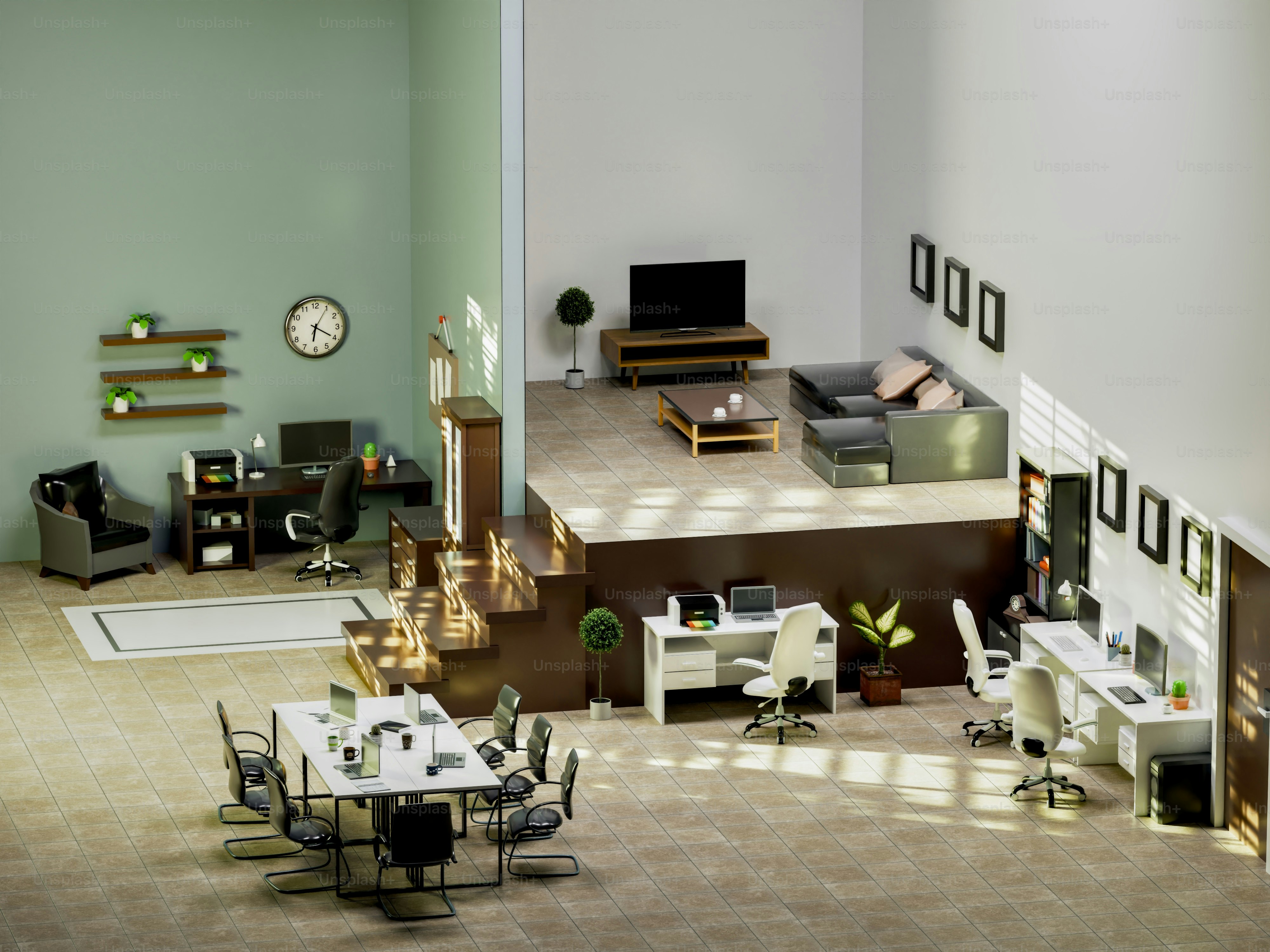 A living room filled with furniture and a large window