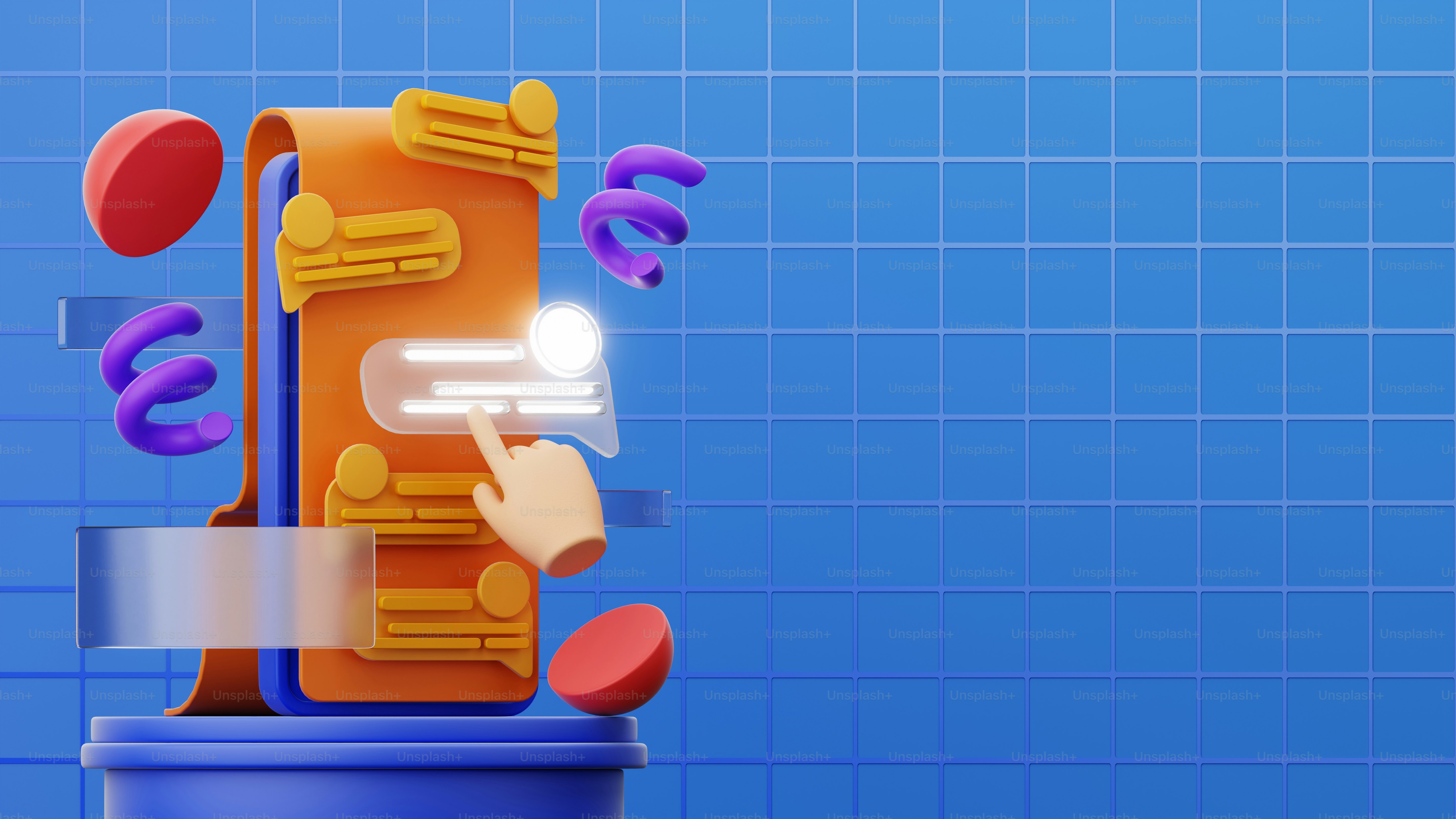 A blue background with a bunch of objects on top of it