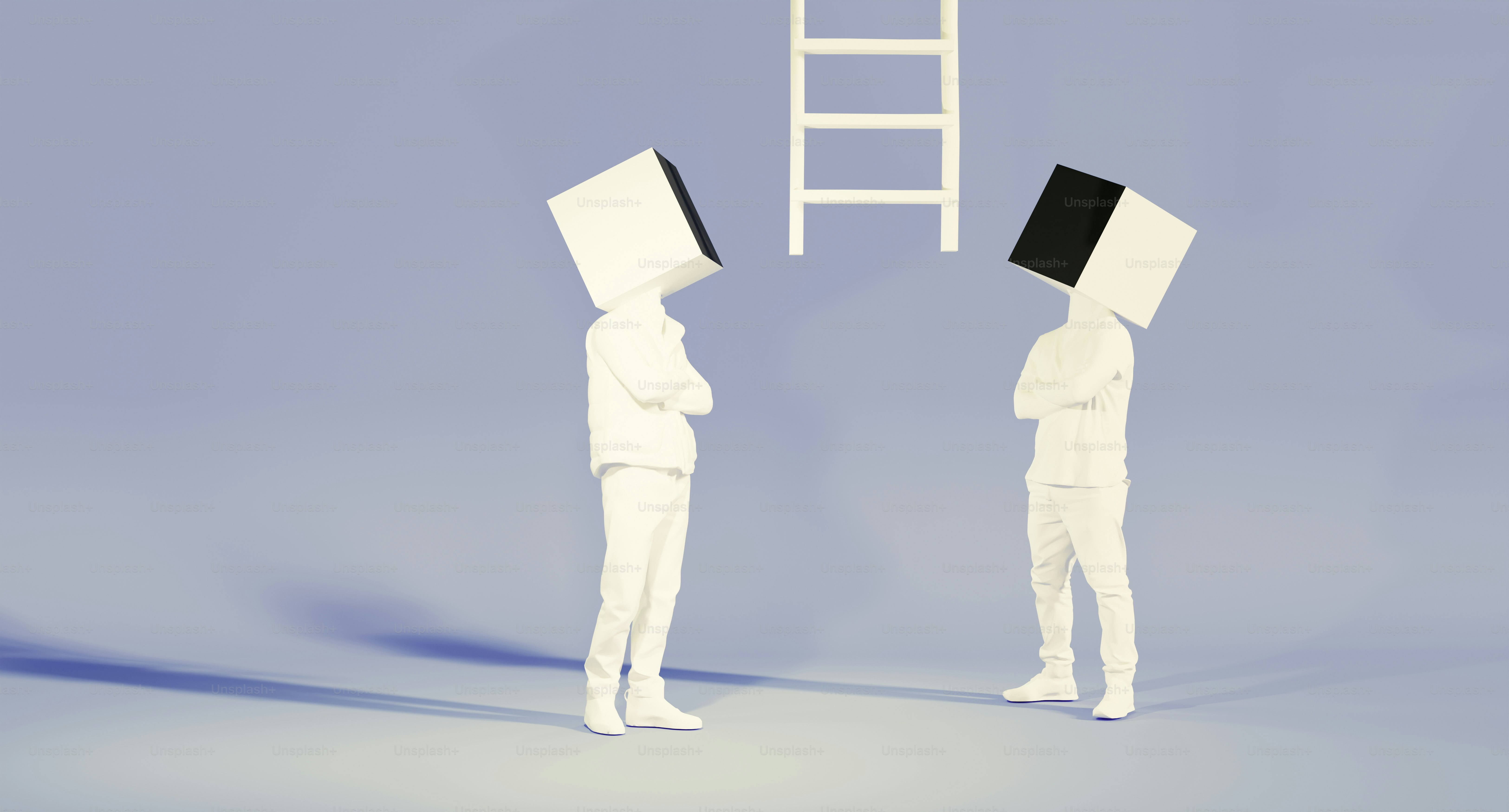 A couple of people standing in front of a ladder