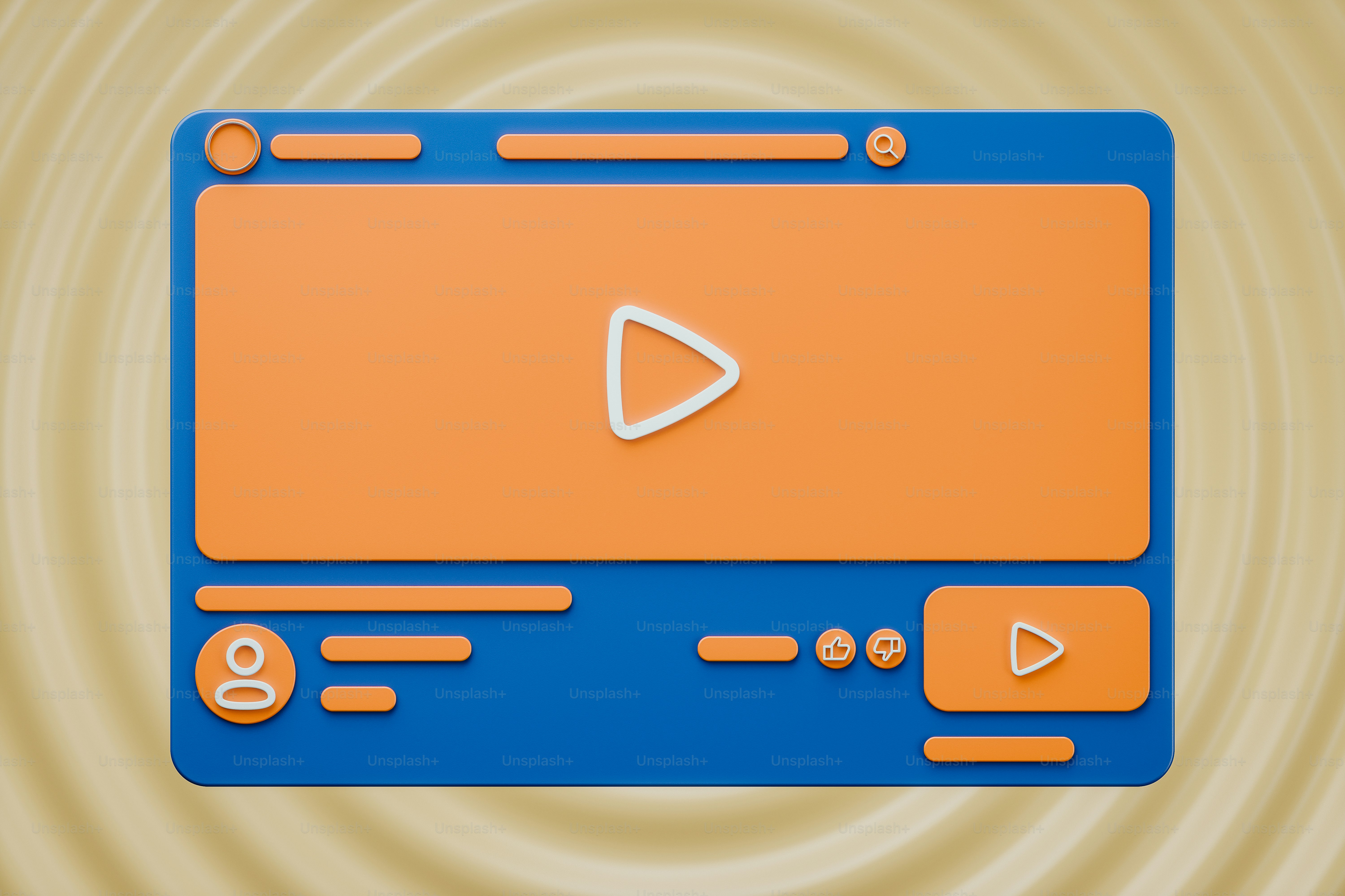 Minimalist concept of an online video-sharing application. 3D render.