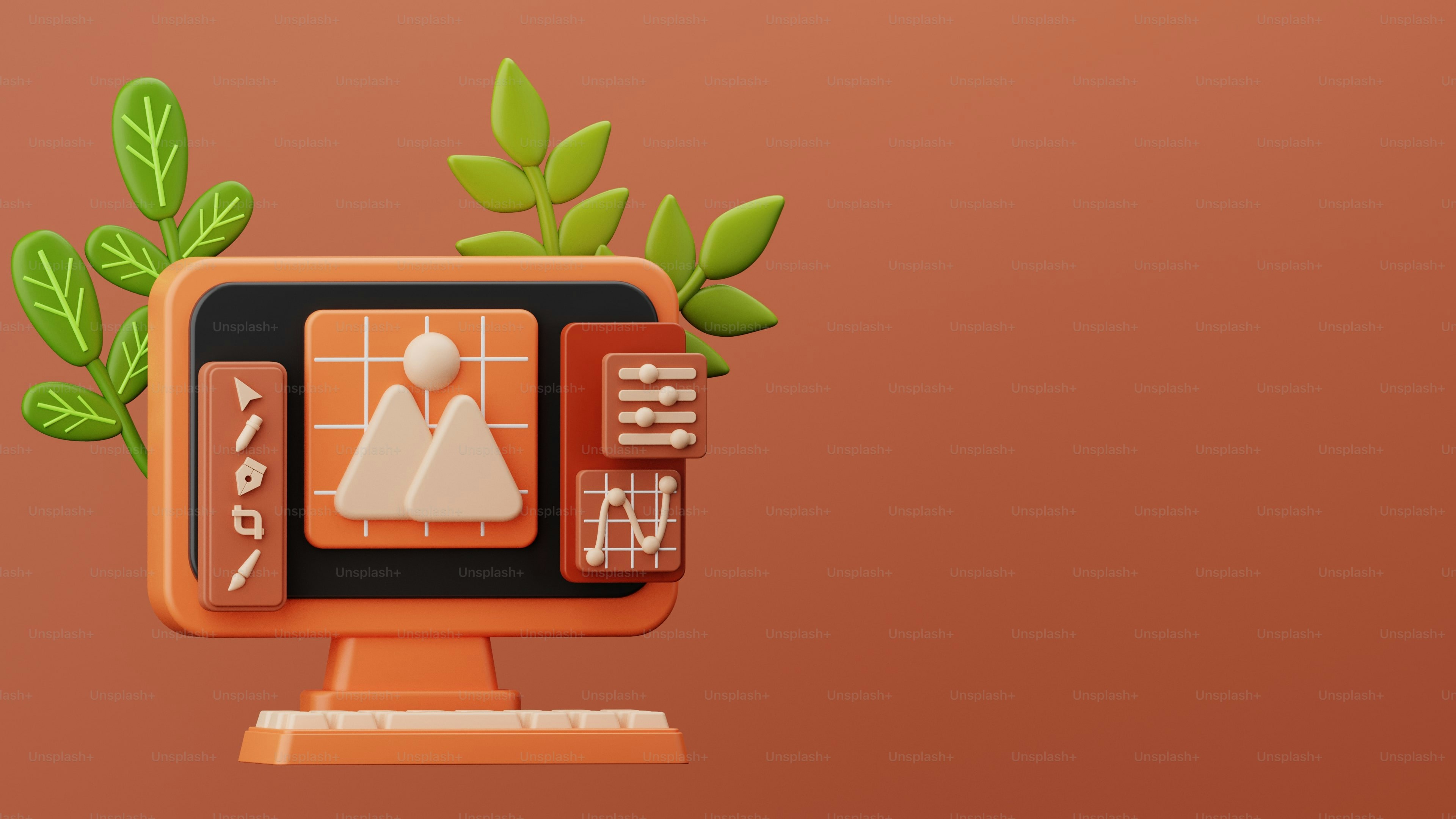 식물이 자라는 컴퓨터 화면