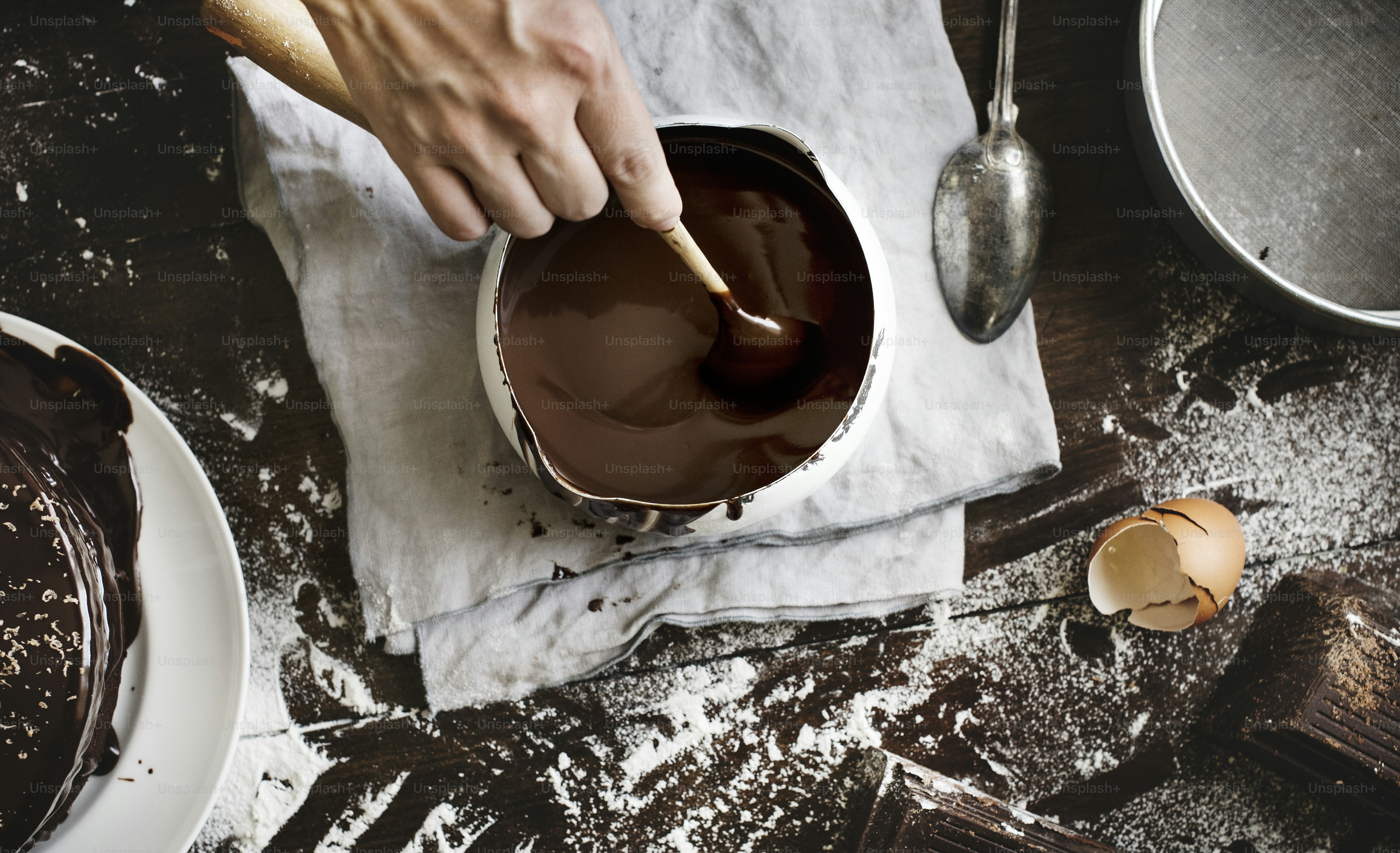 Dark chocolate sauce food photography recipe idea