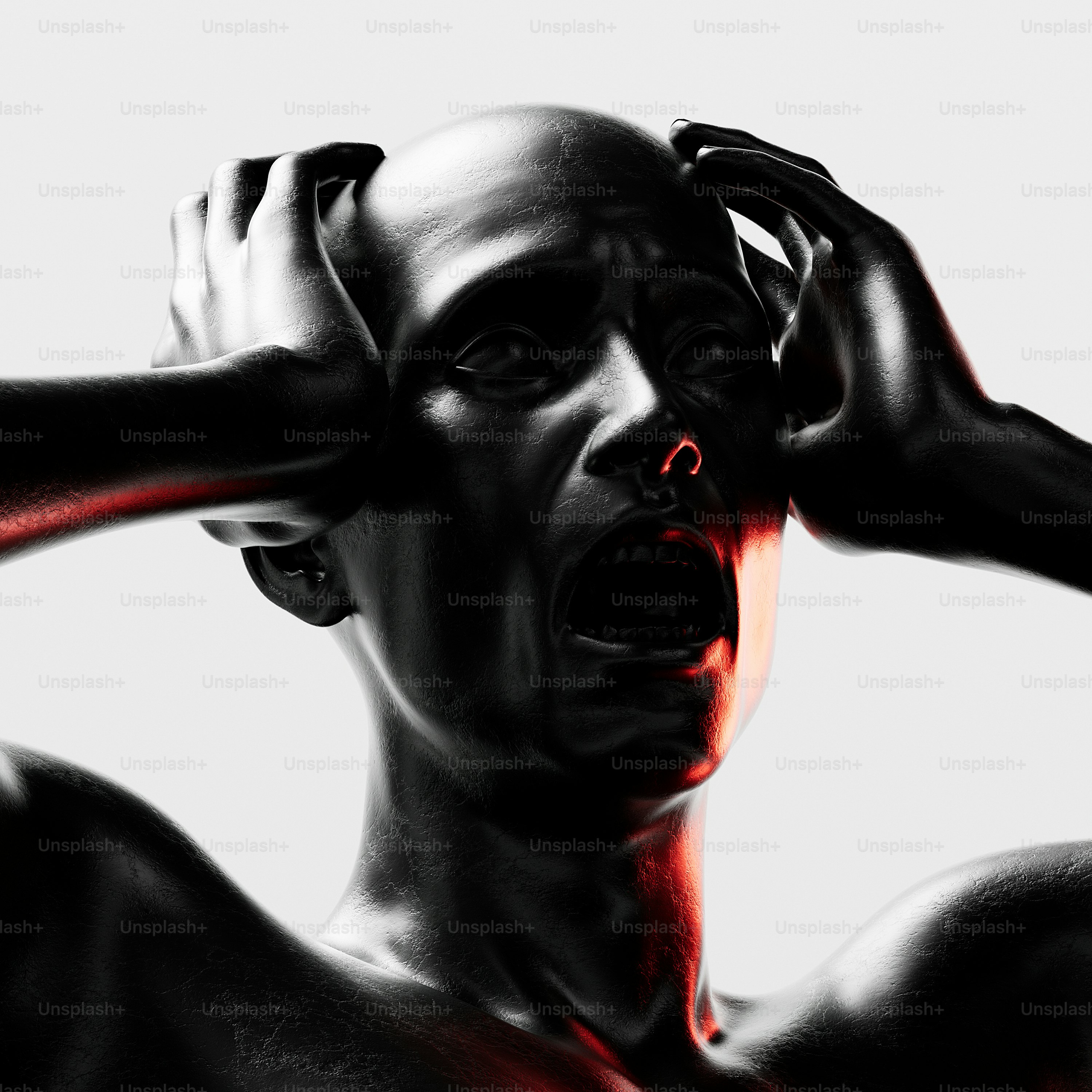 A woman with her hands on her head