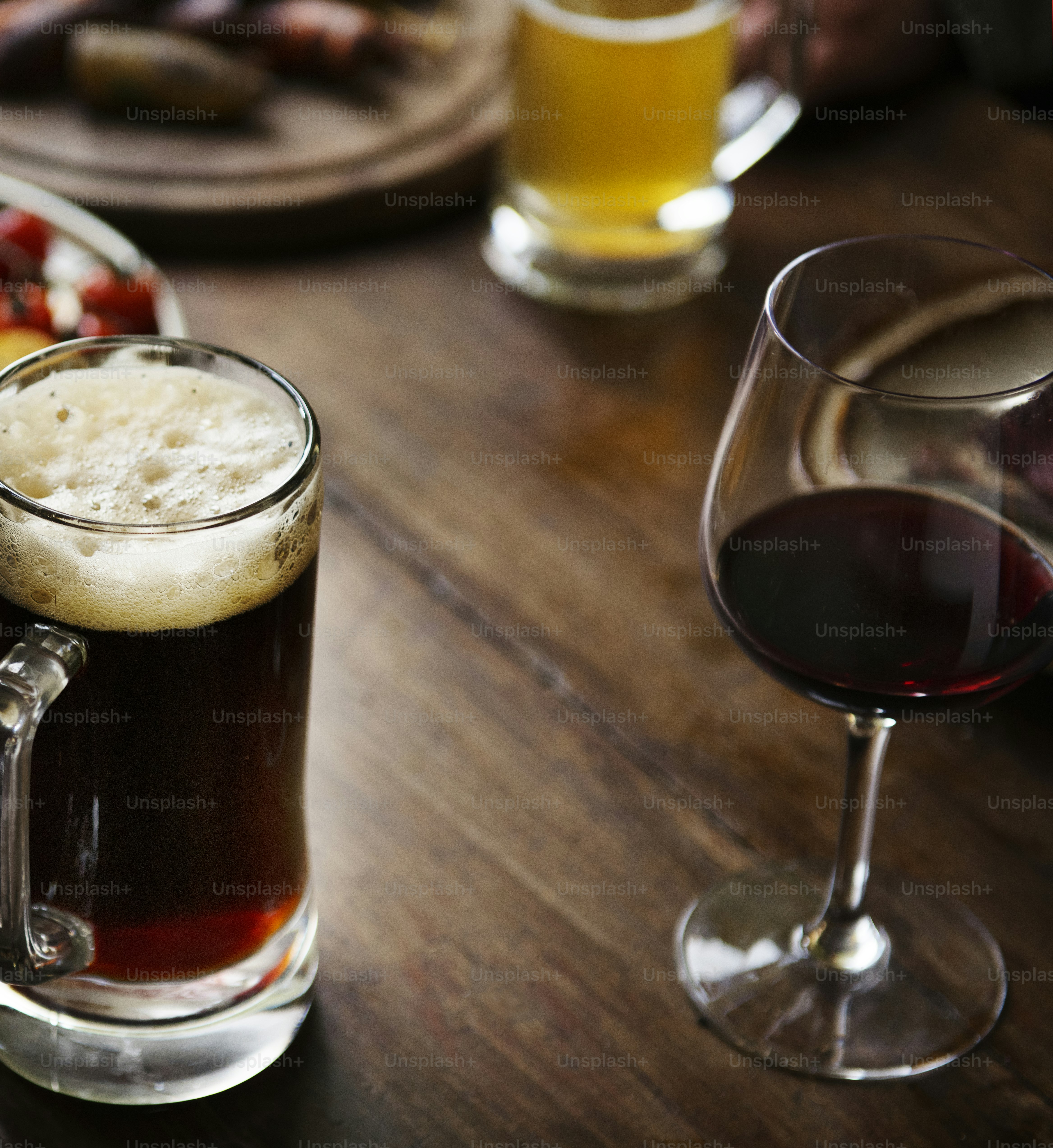 Glasses of alcohol on the table