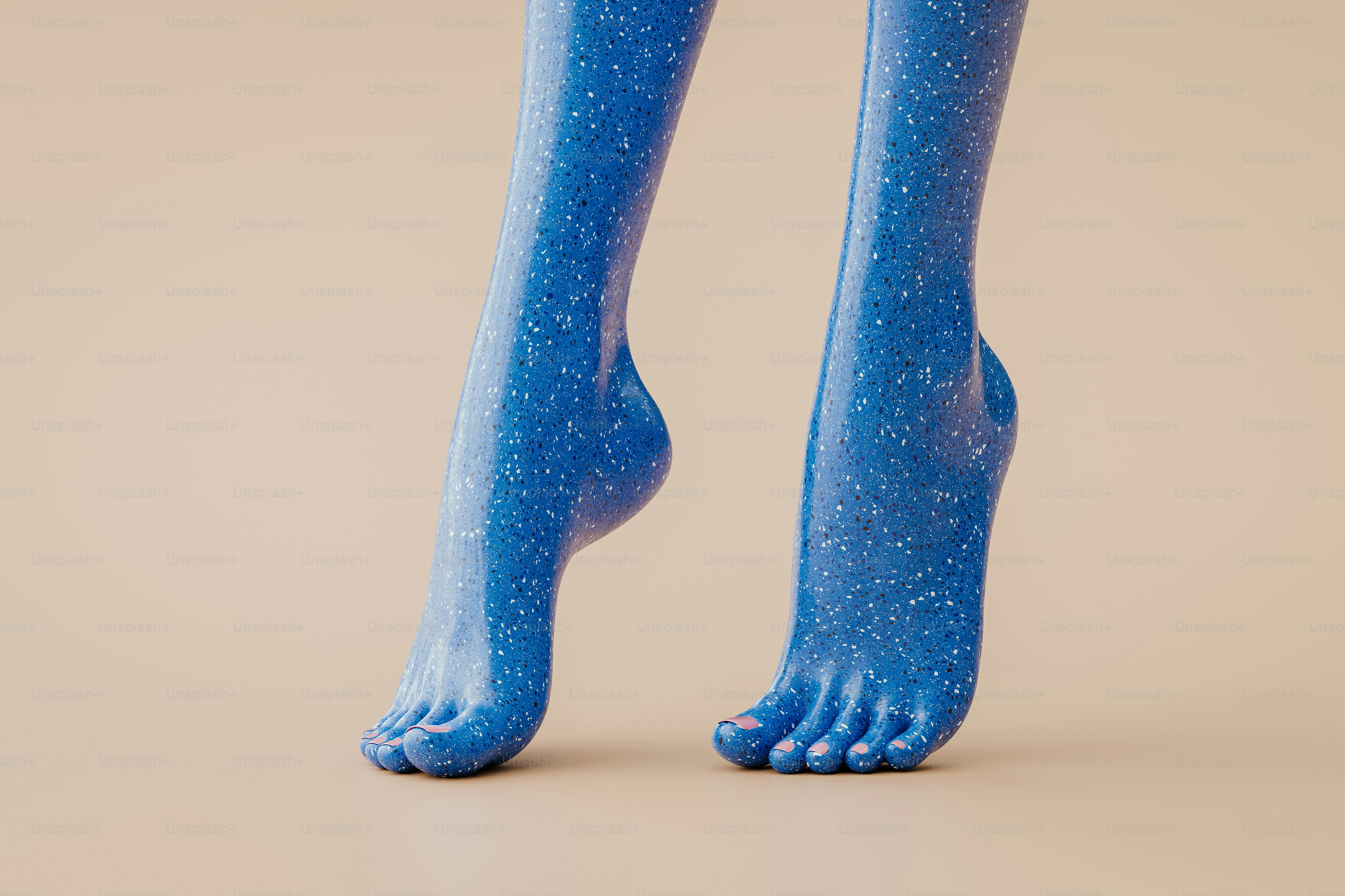 Creative visualization of human feet in terrazzo material. 3D render.