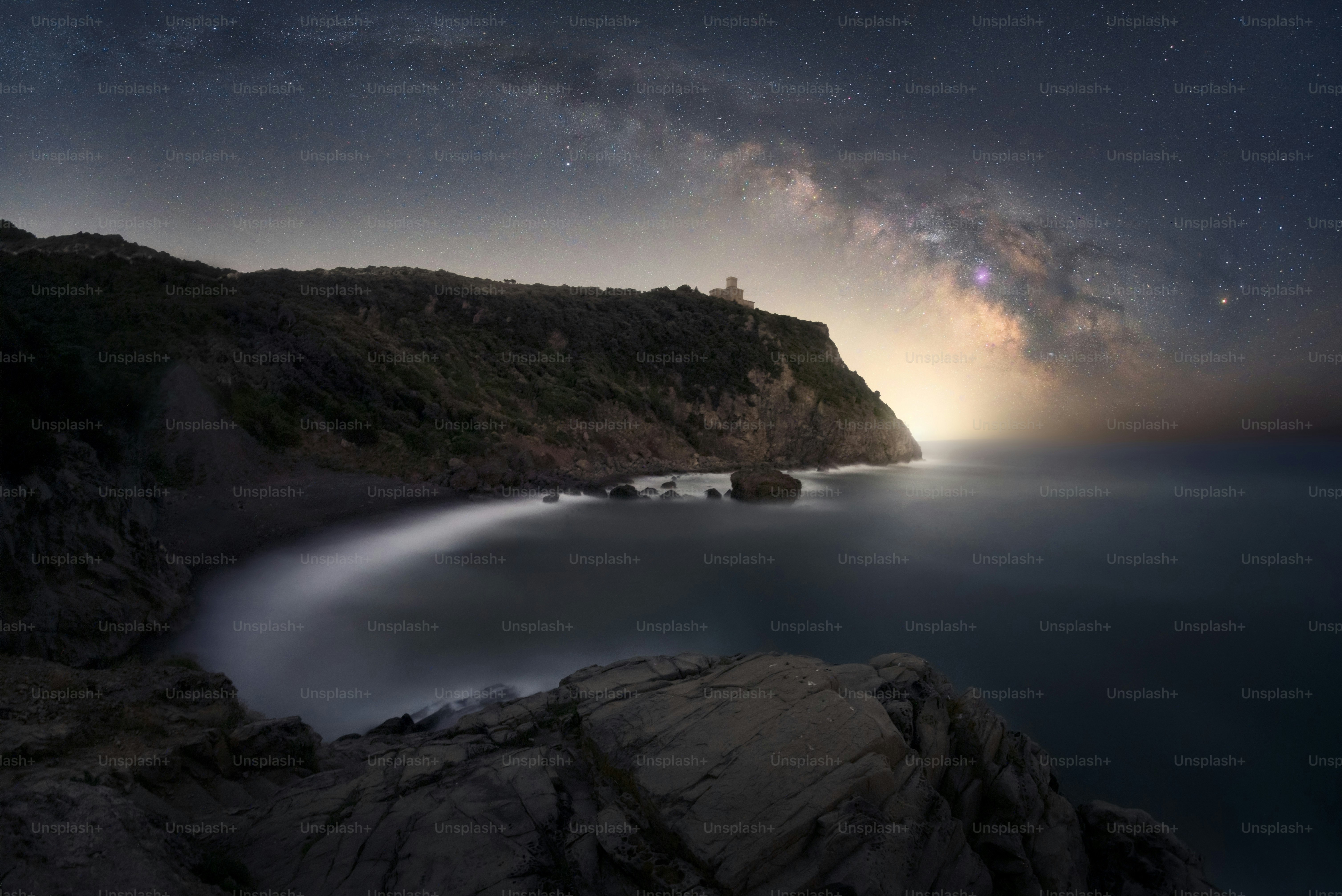 A view of the night sky over the ocean