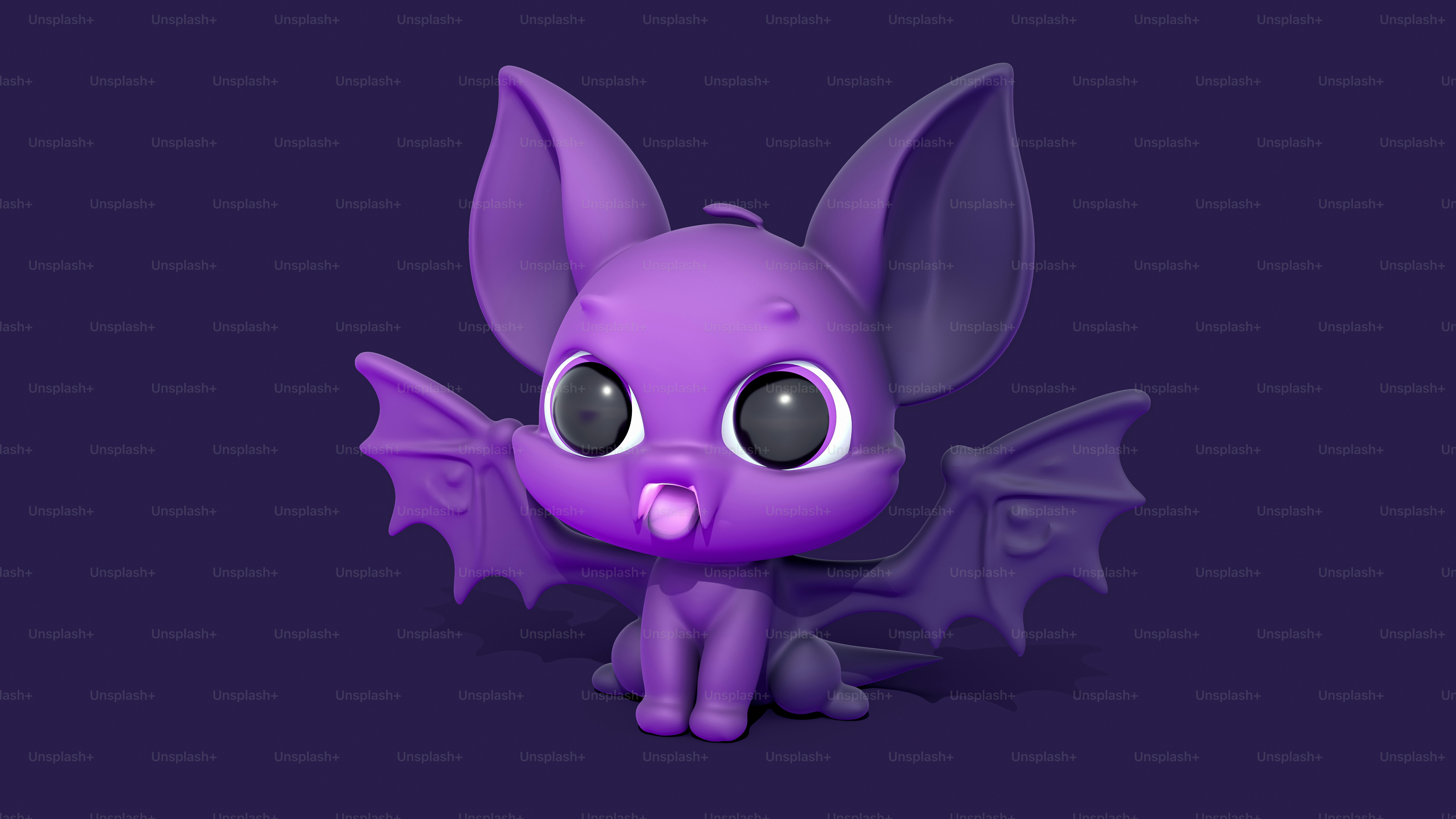 Un giocattolo viola con grandi occhi seduti su una superficie viola